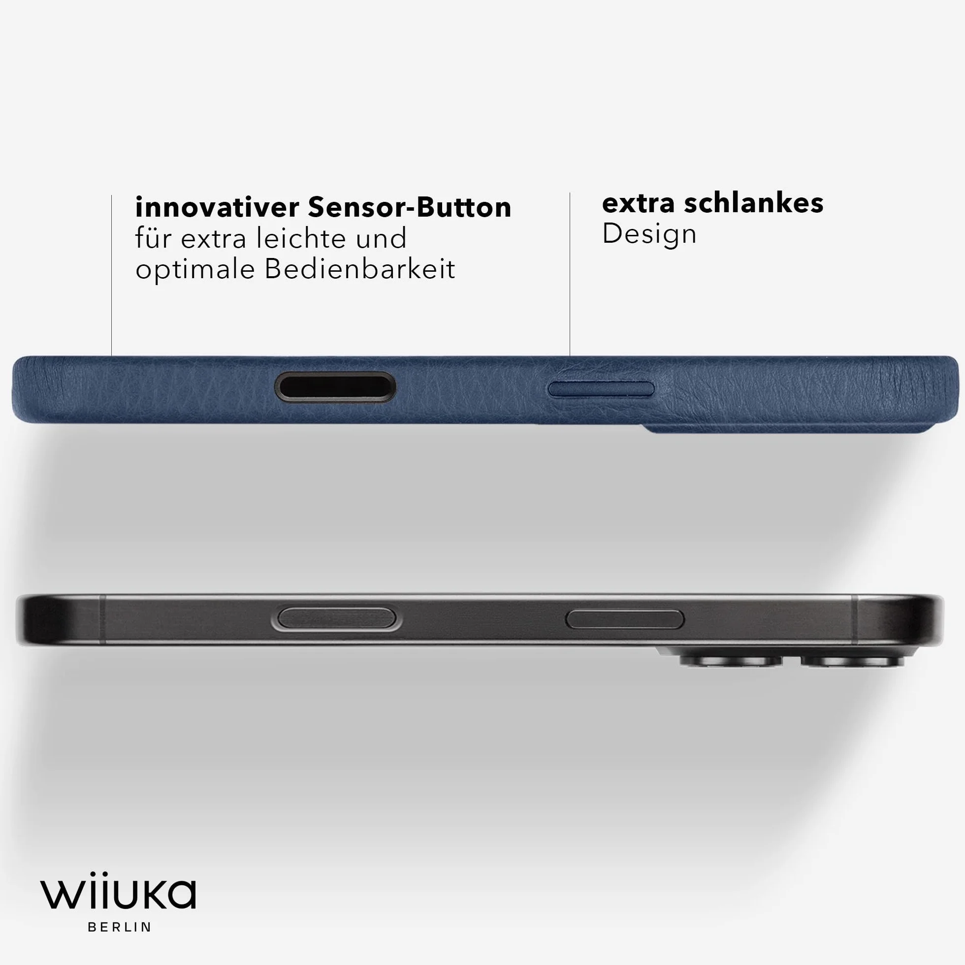WIIUKA Etui do iPhone 17, skórzane etui z Niemiec, skórzane etui na telefon komórkowy, wysokiej jakości etui na telefon komórkowy, etui, łańcuszek, pętla narciarska, ciemnoniebieskie niebieskie