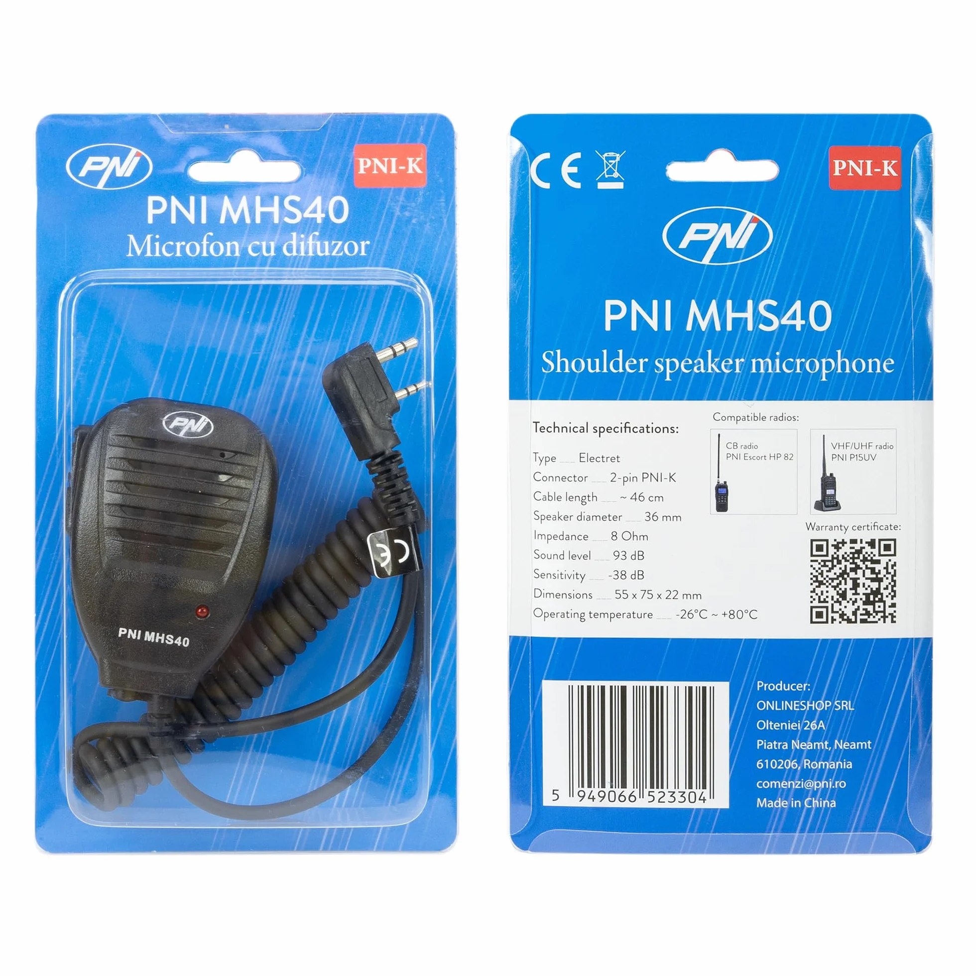 PNI MHS40 2-biegunowy mikrofon głośnikowy do radia PMR VHF/UHF