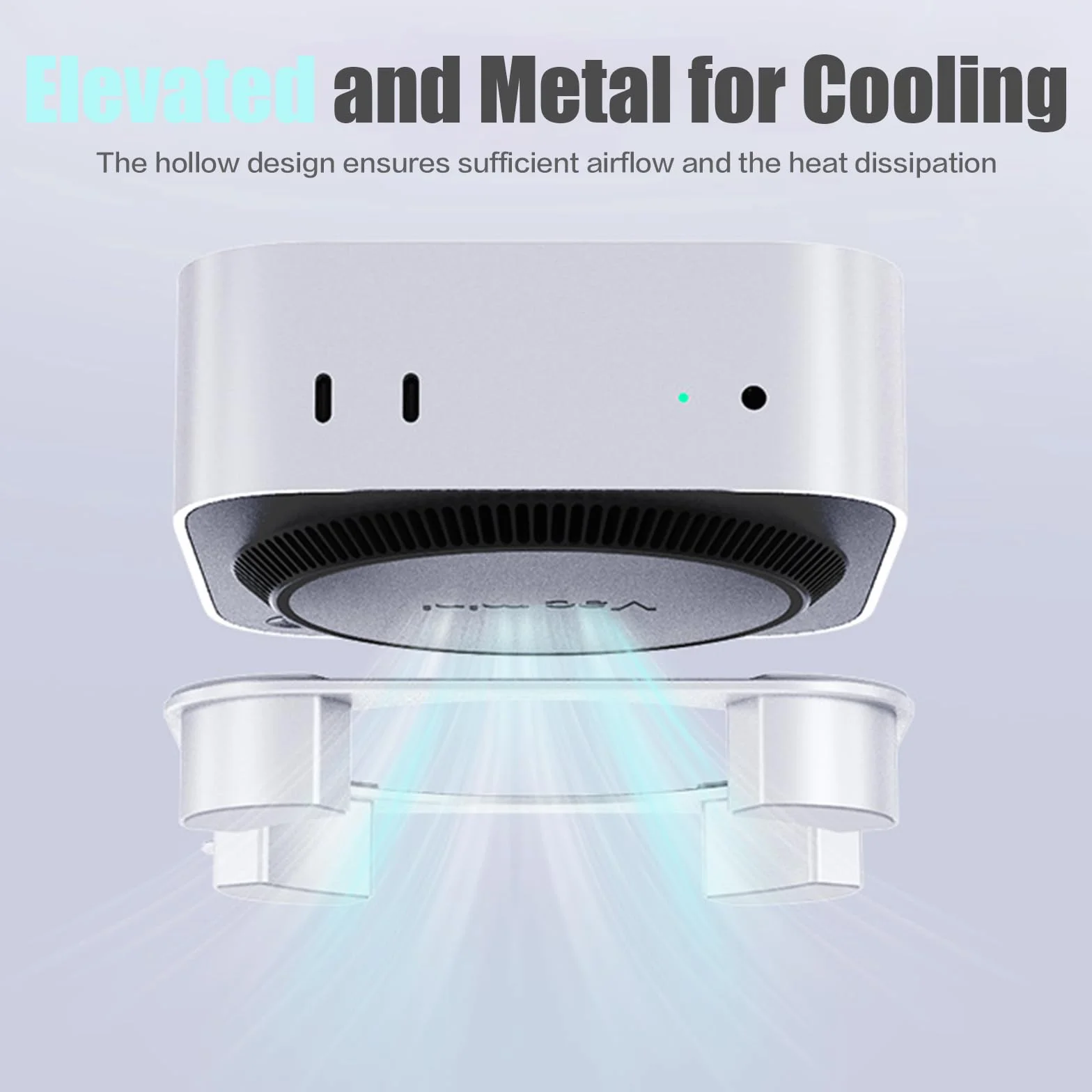 Aluminiowy stojak do Mac mini M4/M4 Pro, z łatwo dostępnym przyciskiem włączania, ulepszoną wentylacją i odprowadzaniem ciepła, stabilna, antypoślizgowa konstrukcja zapewnia bezpieczną i wydajną pracę