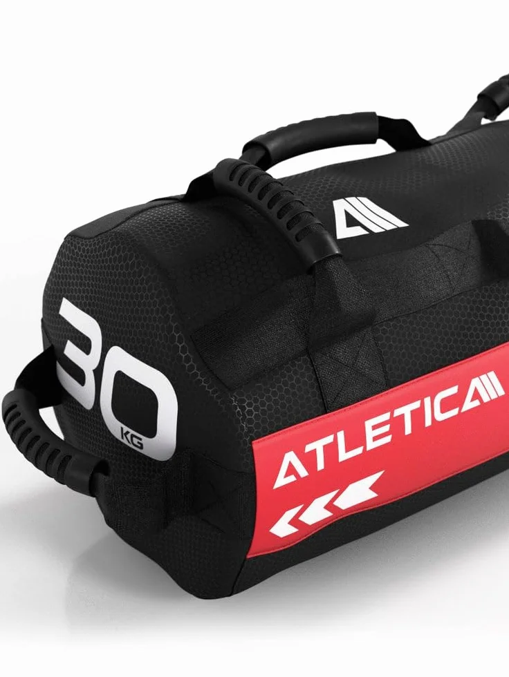 Atletica Worek na piasek 30 kg, worek do treningu funkcjonalnego całego ciała, wytrzymały nylon Cordura, 7 uchwytów