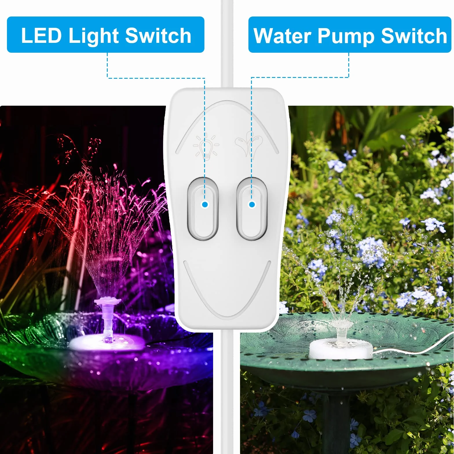 AISITIN Fontanna LED 2,5 W, USB, kolorowa fontanna solarna do użytku na zewnątrz, z kablem 4,8 m, solarna pompa do oczka wodnego, z różnymi wymiennymi dyszami, do ogrodu, stawu rybnego, basenu dla ptaków, przezroczysta