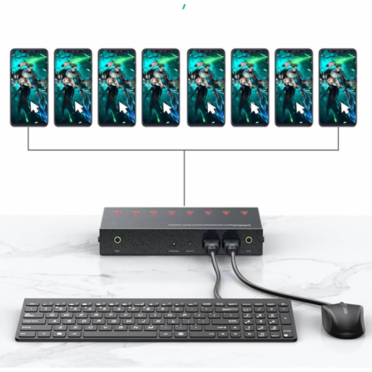 4/8/16-portowy przełącznik KVM - synchronizator kontrolera myszy z klawiaturą USB, dystrybutor kompatybilny z Windows/Linux i innymi systemami, kontroler gier dla wielu komputerów (16 portów)
