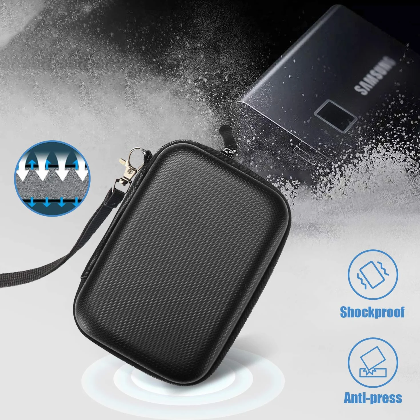 ProCase Etui ochronne Samsung T7 T7 Touch SSD 500GB 1TB 2TB odporne na uderzenia, czarne