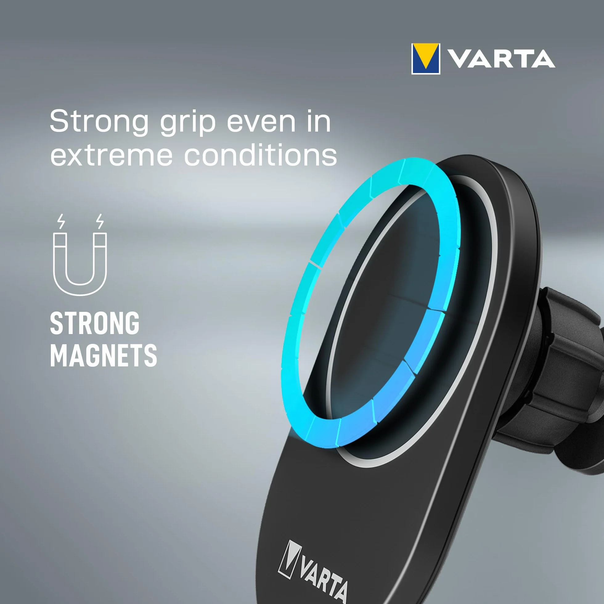 VARTA Mag Pro bezprzewodowa ładowarka samochodowa 15 W (uchwyt na smartfon i bezprzewodowa ładowarka w jednym, kompatybilna z MagSafe, kompatybilna z Qi) z uchwytem samochodowym i kablem USB typu C