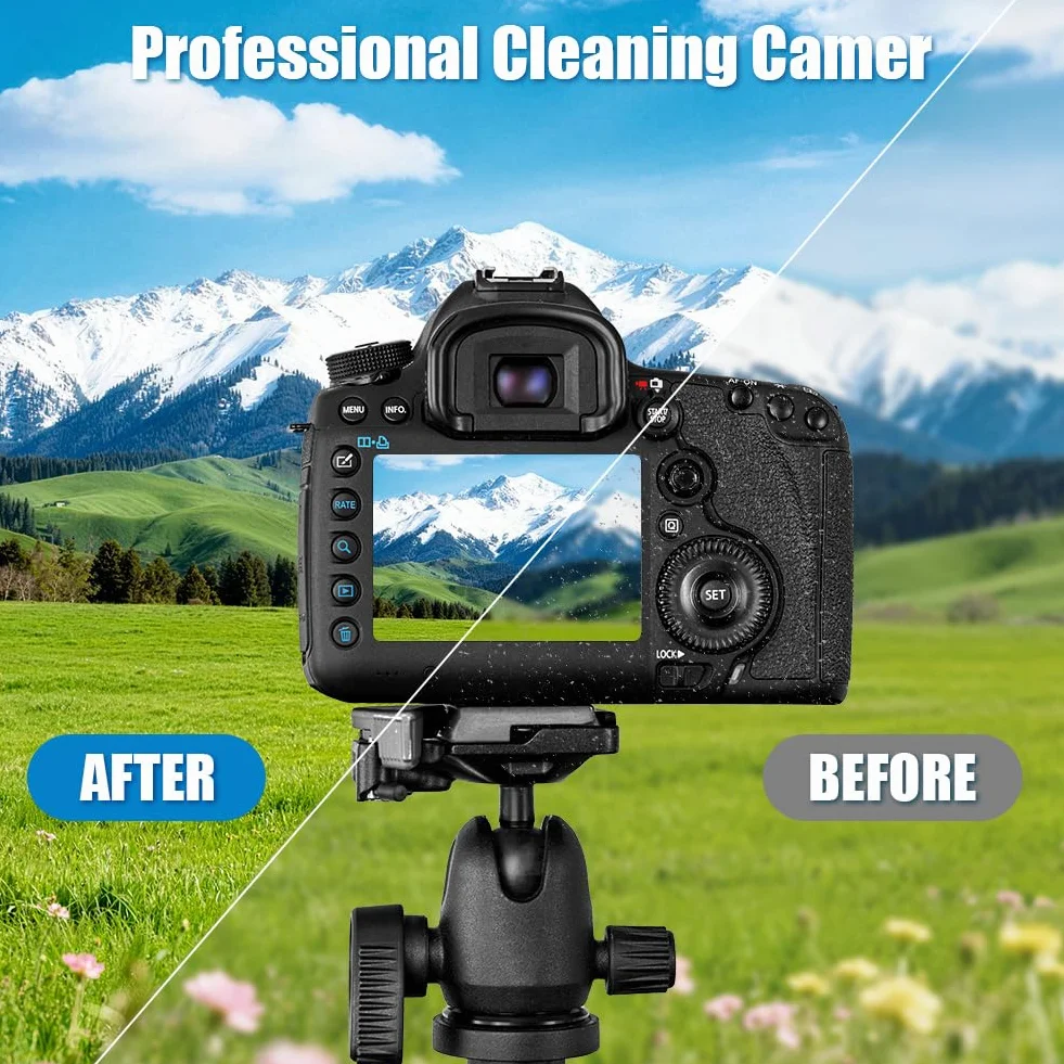 AXFEE Profesjonalny zestaw do czyszczenia aparatu, zestaw do czyszczenia obiektywów aparatu cyfrowego 19 w 1, akcesoria do czyszczenia czujnika aparatu DSLR z dmuchawą powietrza, długopisem do