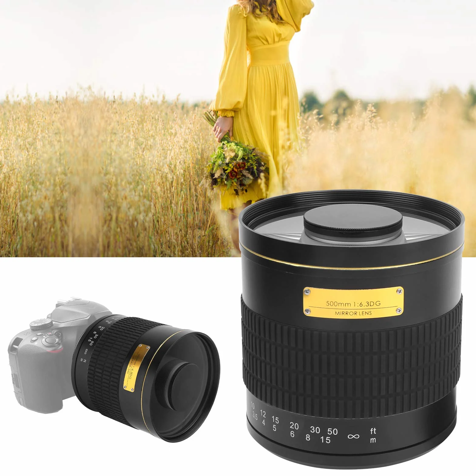 Teleobiektyw Lustrzany 500 Mm F6,3 do Aparatu z Mocowaniem EF, Lekka Konstrukcja Zapewniająca wygodę Użytkowania, Obiektyw z ręczną regulacją Ostrości do Fotografowania Owadów i Turystyki