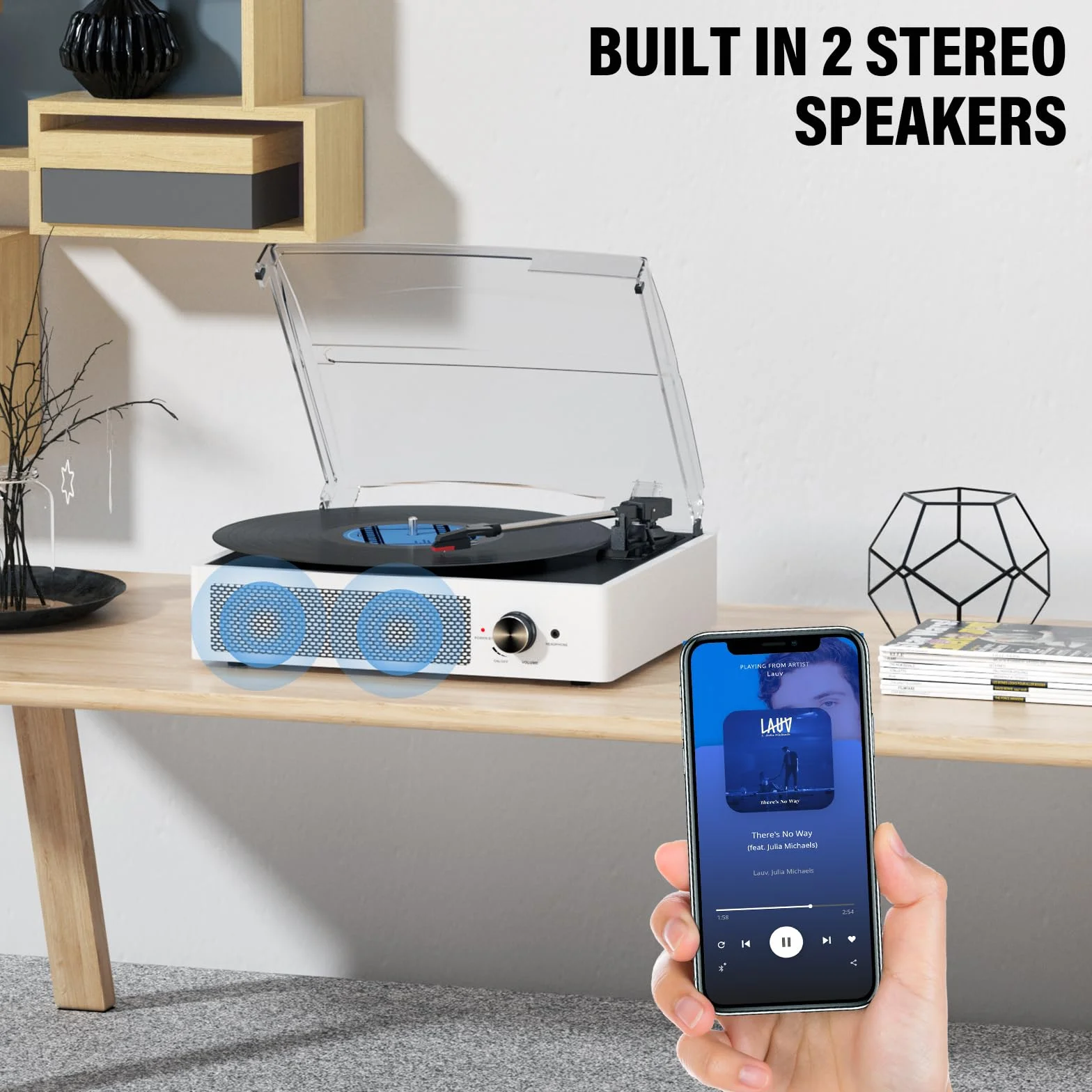 Odtwarzacz płyt winylowych z 2 głośnikami stereo, napędzany pasem, gramofony vintage, 3 prędkości, 3 rozmiary, bezprzewodowe odtwarzanie Bluetooth, wejście AUX, wyjście RCA, słuchawki, odtwarzacze