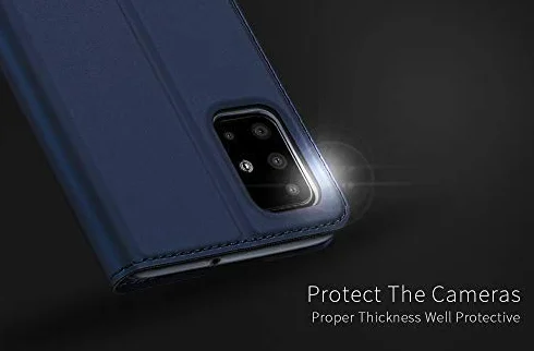 DUX DUCIS Etui do Samsung Galaxy A51, skórzane etui z klapką etui ochronne pokrowiec case z [przegródką na karty] [funkcja stojaka] [zapięcie na magnes] do Samsung Galaxy A51 (granatowy niebieski)