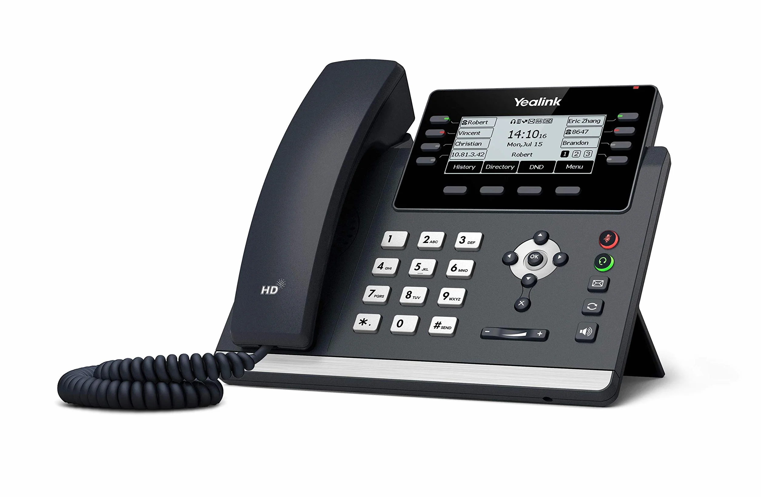 Yealink T43U telefon IP, 12 kont VoIP. Wyświetlacz graficzny 3,7 cala, podwójny USB 2.0, dwuportowy Gigabit Ethernet, 802.3af PoE, zasilacz nie jest dołączony (SIP-T43U) (odnowiony)