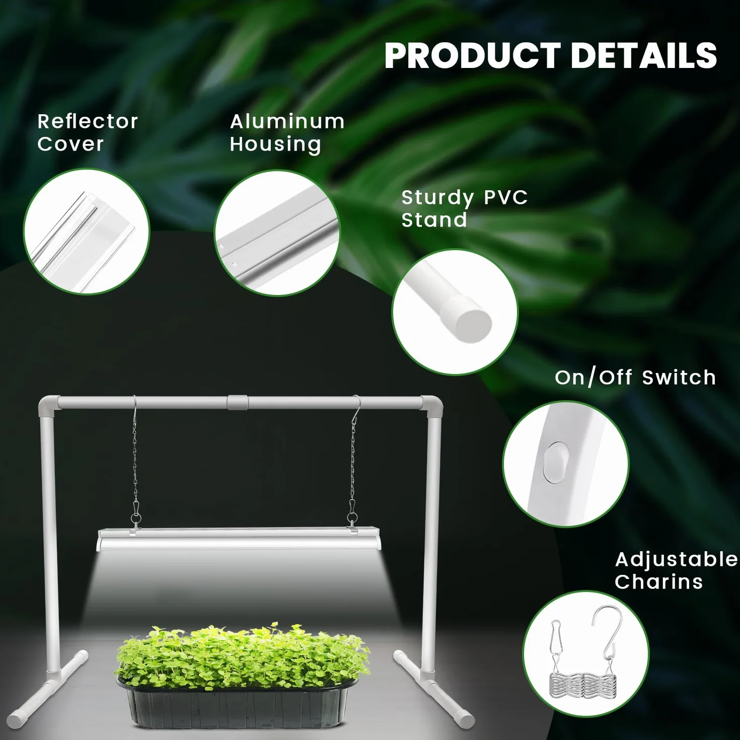Wolezek Lampa LED pełne spektrum, 144 LED 60 cm T5 Grow Light ze stojakiem, biała lampa do uprawy roślin, rozrusznik nasion do roślin pokojowych, regulacja wysokości