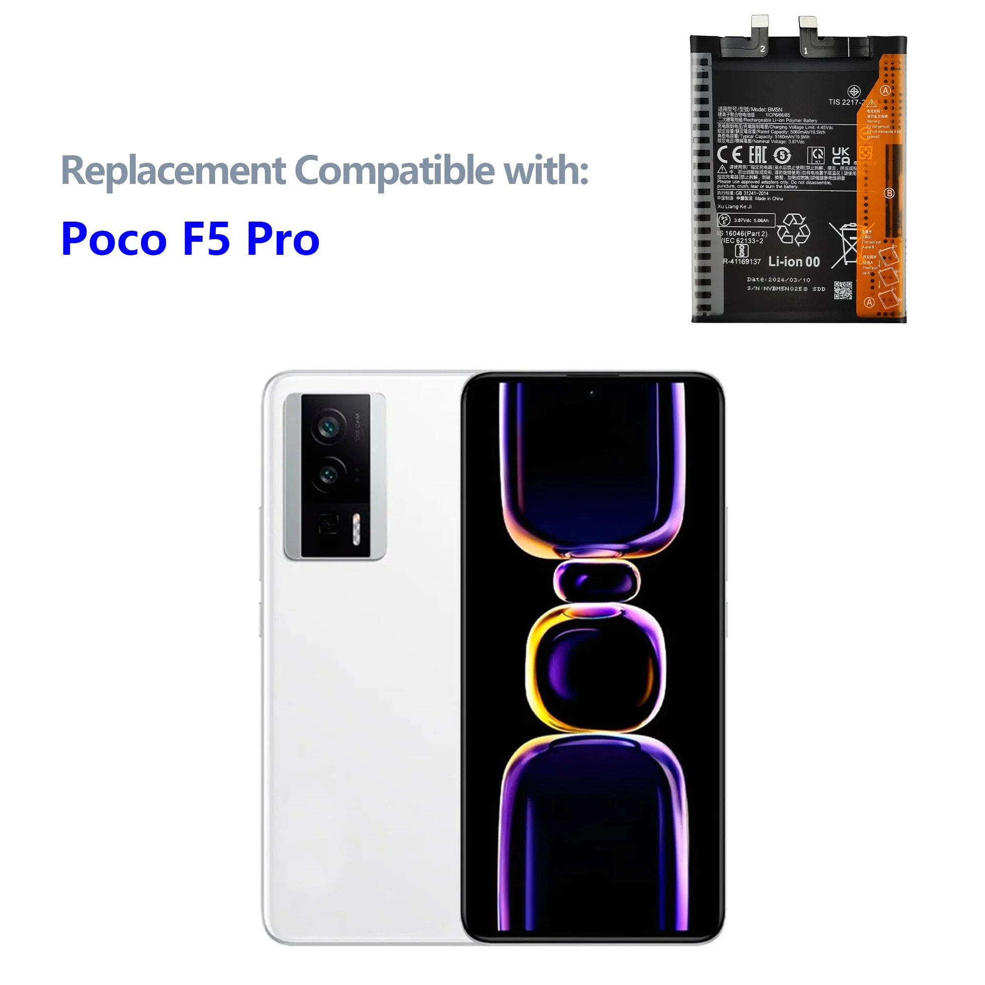 Bateria zamienna BM5N 5060 mAh kompatybilna z Xiaomi Poco F5 Pro 23013PC75G