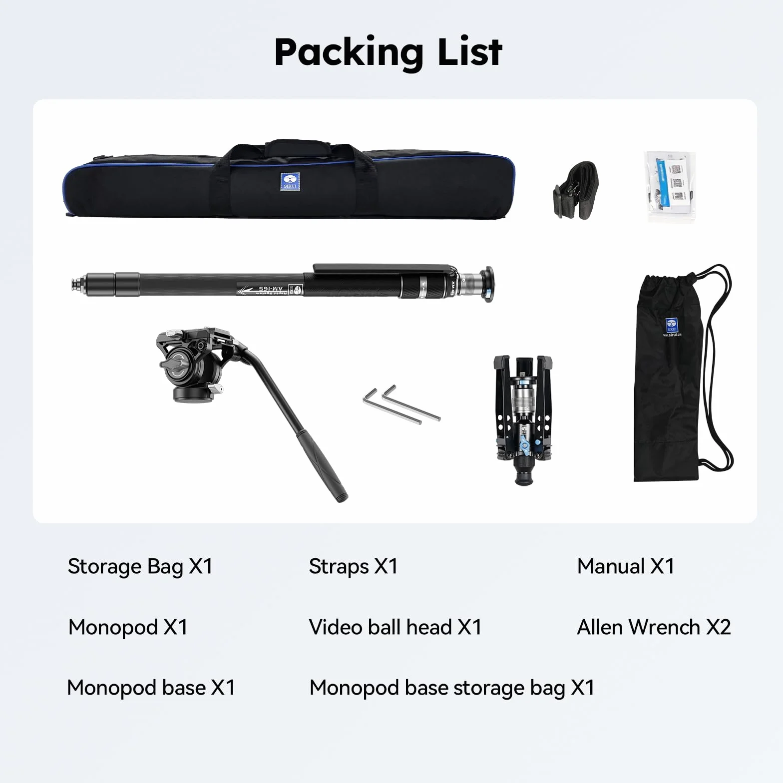 SIRUI Monopod wideo z włókna węglowego do aparatu, monopod 3 w 1 do głowicy płynu, maksymalna wysokość 165 cm, nośność 6 kg, głowica płynu do DJI RS i MFT 501