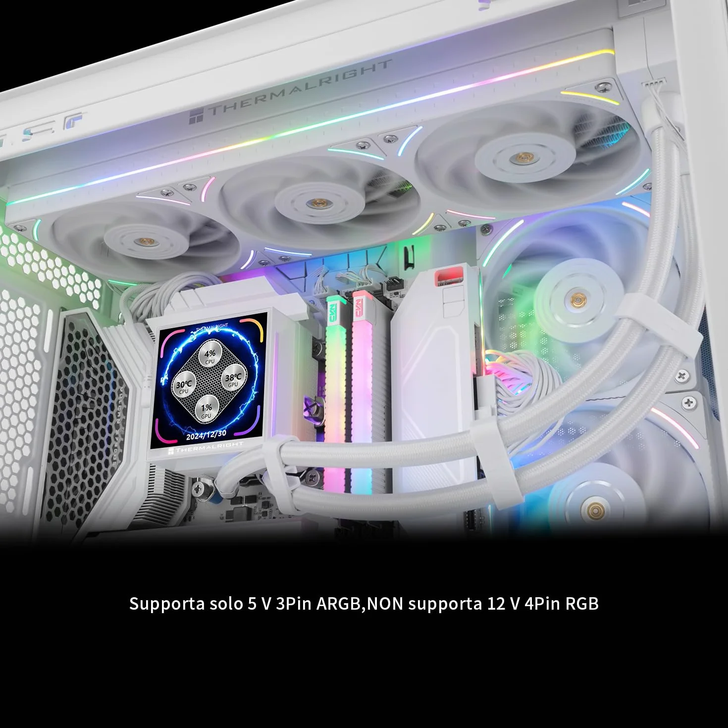 TR Hyper Vision 360 UB ARGB White AIO Chłodzenie cieczy, do AM5 / Intel LGA1851/1700, 3,95 cala Magnetyczny wyświetlacz LCD z rozdzielczością 480x480 dla obrazów