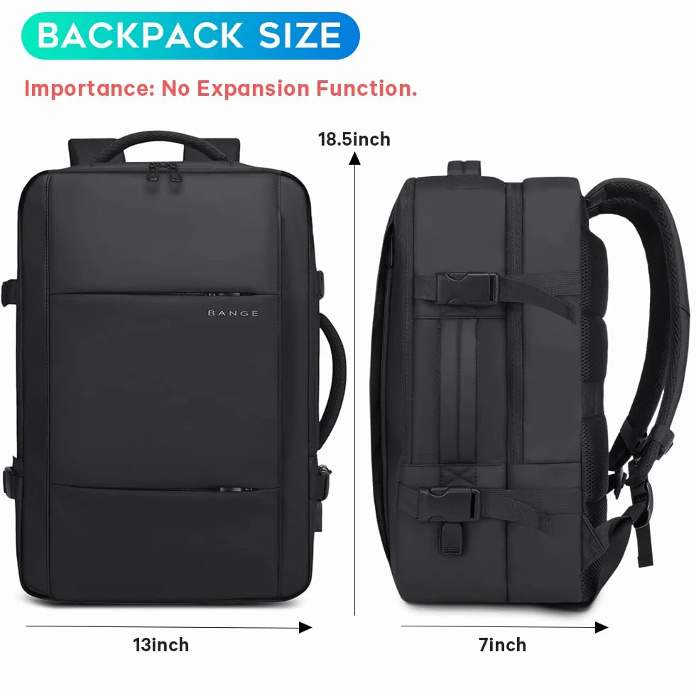 BANGE Plecak podróżny, bagaż podręczny, wytrzymały plecak Convertible Duffle Bag Fit na laptopa o przekątnej ekranu 17,3", dla mężczyzn i kobiet, Czarny (bez rozszerzenia), L, Biznes