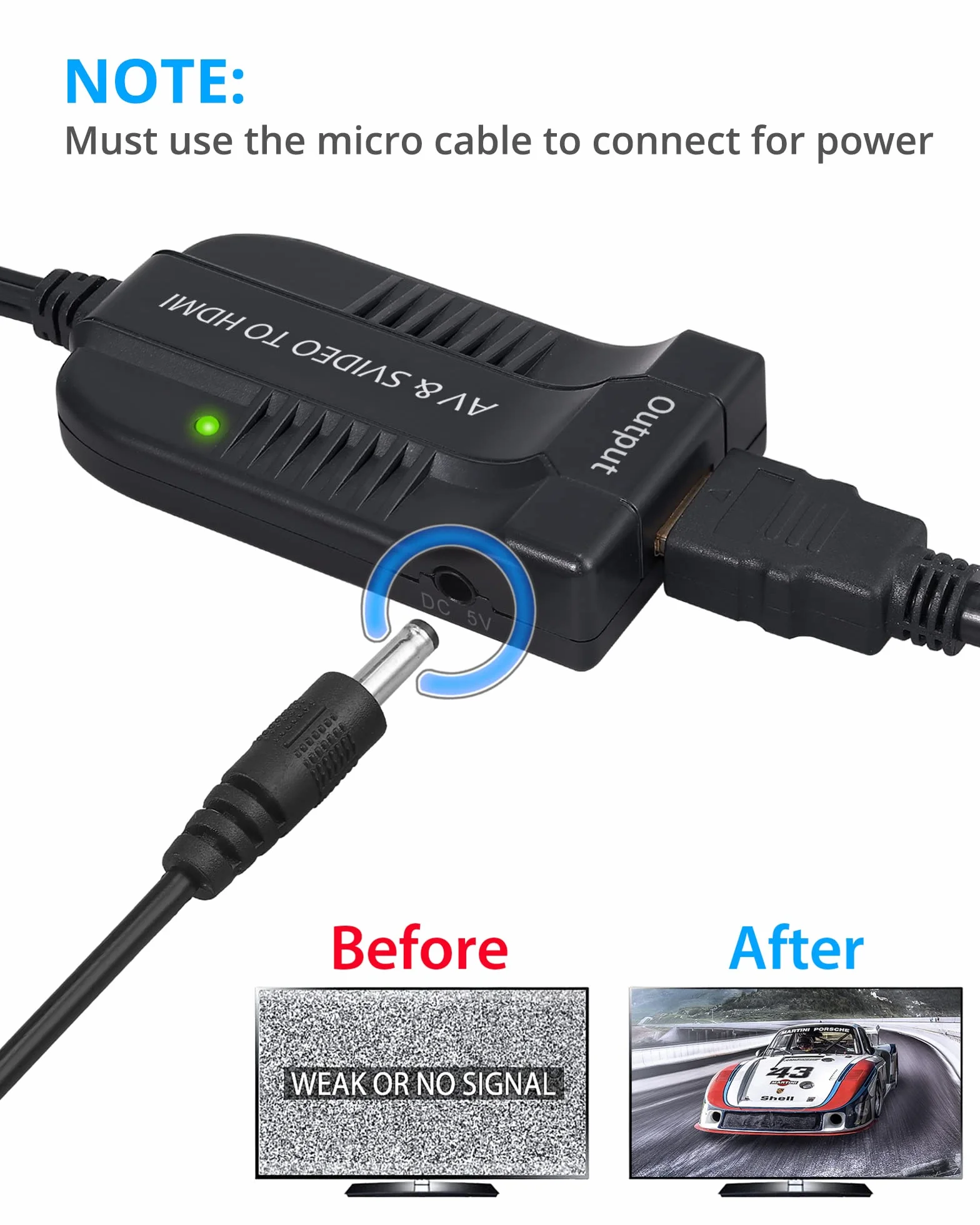 AV CVBS S-Video na HDMI Konwerter kompozytowy 3RCA na HDMI Obsługa 1080P z kablem Micro do HDTV DVD