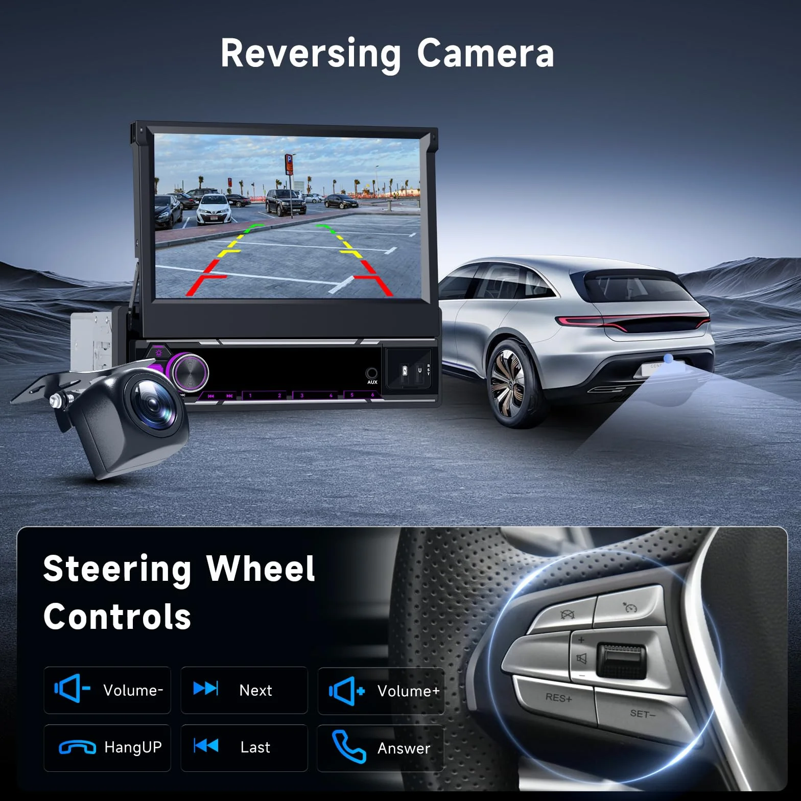 Hodozzy 6G + 128 GB Android 15 radio samochodowe 1 Din wysuwane z Carplay, bezprzewodowy Android Auto, 7-calowy ekran dotykowy nawigacja GPS radio z WiFi, Bluetooth, FM/AM/RDS, DSP, USB i kamerą