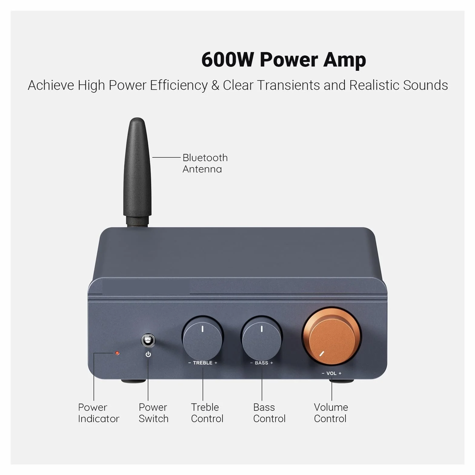 Wzmacniacz mocy dźwięku Bluetooth 300 W x2 Mini wzmacniacz stereo HiFi Bass Treble do kina domowego