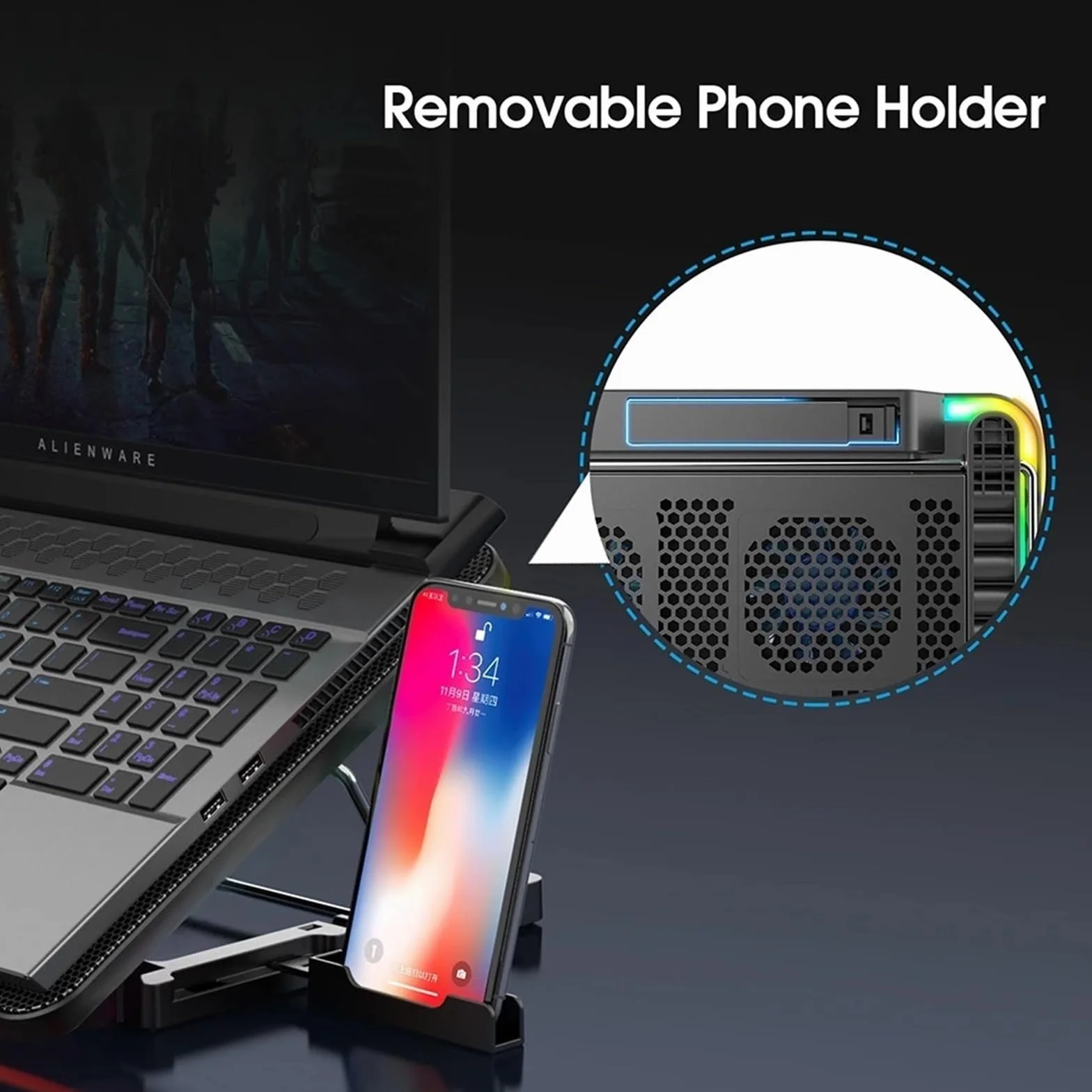 podstawka pod laptopa Podkładka chłodząca do laptopa z 6 cichymi wentylatorami, regulacją prędkości wiatru na 7 wysokości, podkładką chłodzącą do laptopa z telefonem komórkowym wentylator chłodzący do
