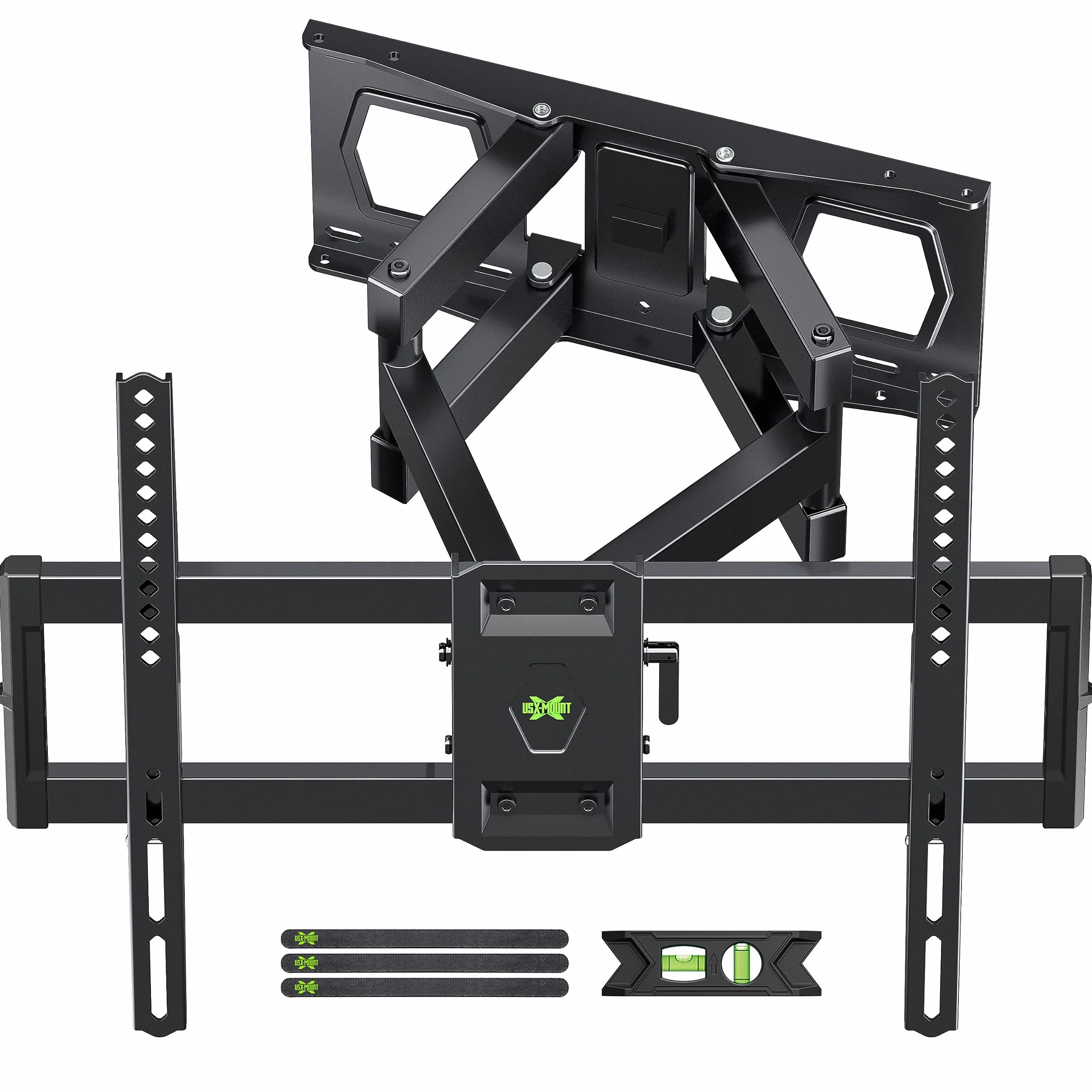 Wspornik do montażu telewizora Max VESA 600 x 400 mm do większości telewizorów płaskich/LED/4K, USX MOUNT Full Motion TV naścienny podwójny obrotowy uchylny przegubowy 6 ramion do 16 cali drewniany trzpień, nośność 45 kg