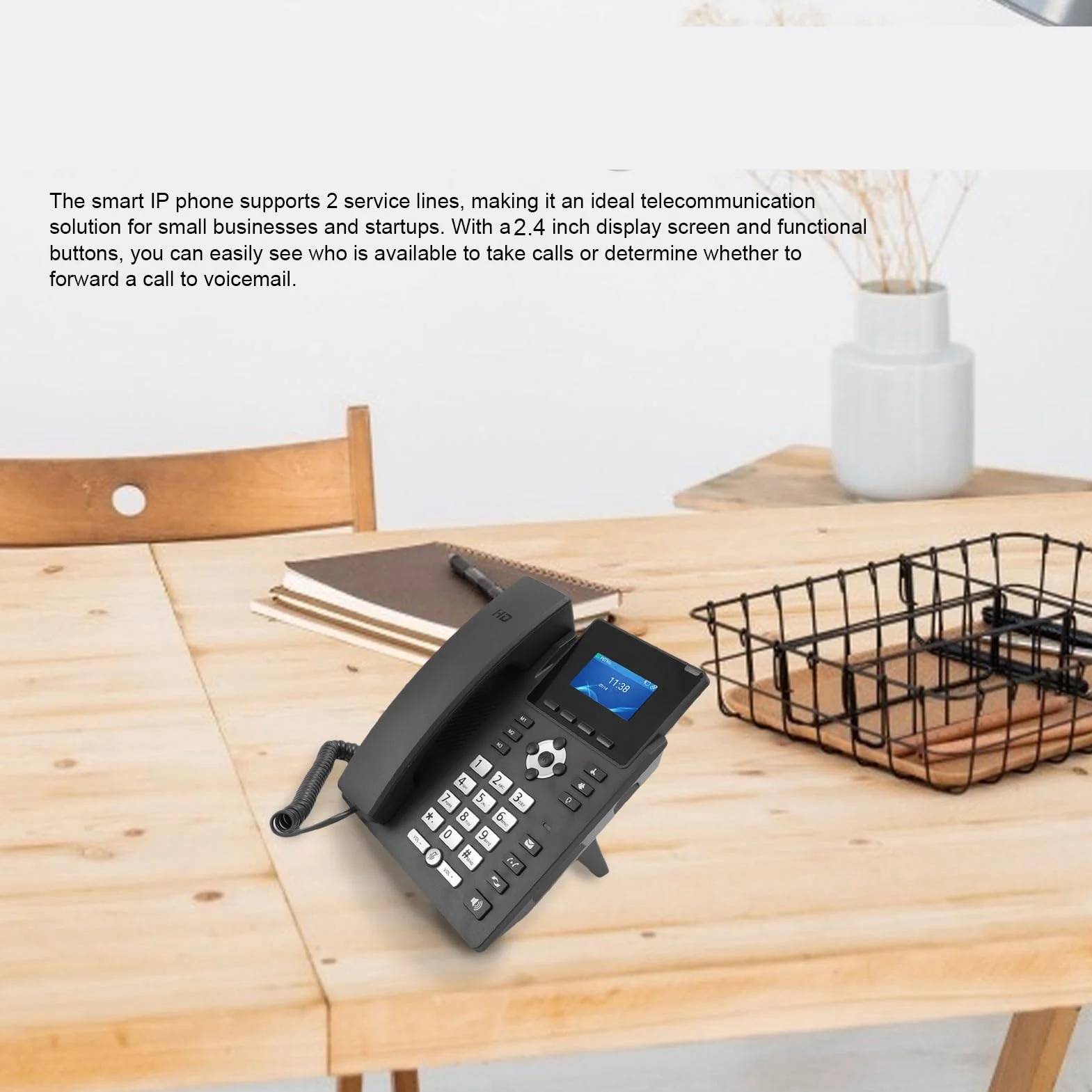 Biznesowy Telefon IP Obsługujący 2 Linie Usługowe w Celu Wygodnego Zarządzania Połączeniami Podwójny Port Gigabit Ethernet Porty USB A, RJ9 i EHS Zapewniające elastyczną łączność