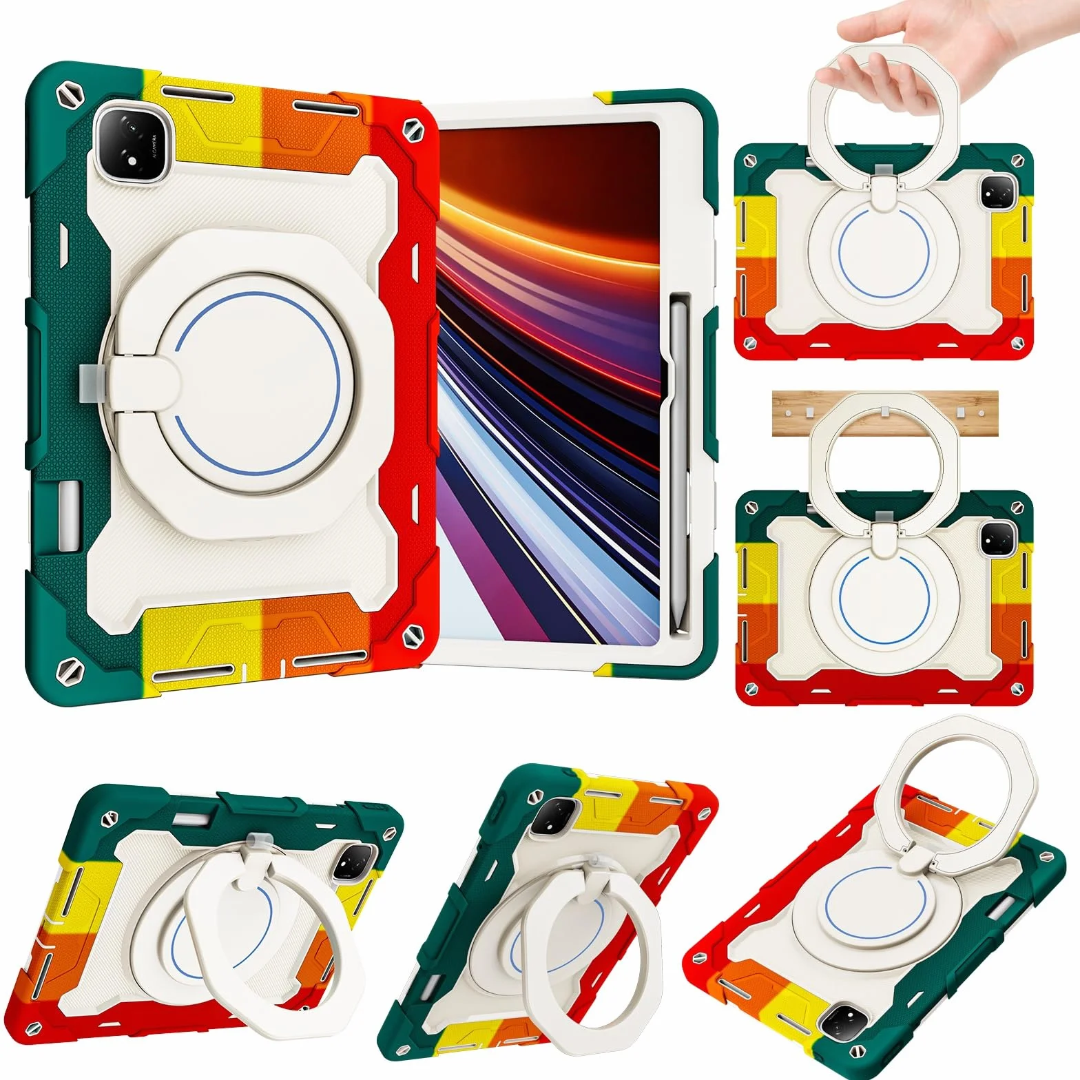 Etui dziecięce do Honor Pad GT Pro 31.2 cm / MagicPad 2 31.2 cm, wytrzymałe, odporne na wstrząsy etui z tworzywa TPU, podpórka, wytrzymały pokrowiec ochronny z paskiem na ramię (czerwony)