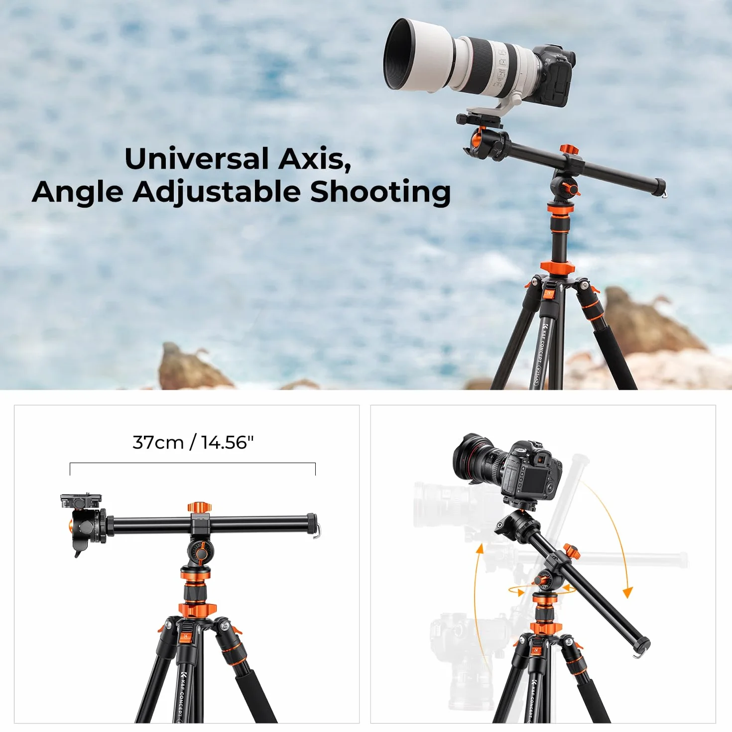 K&F Concept Statyw 200 cm, statyw do aparatu, tripod z kolumną środkową 90°, funkcja statywu jednonożnego, głowica kulowa 360° i gwint 1/4" do lustrzanki cyfrowej