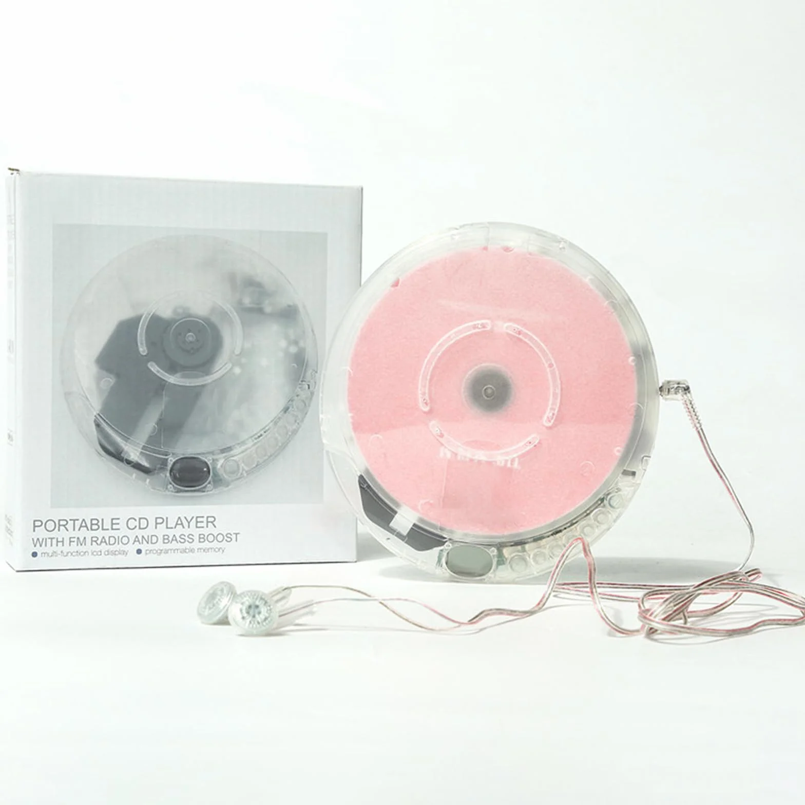 GZPKJ Przenośny odtwarzacz CD, w pełni przejrzysta płyta CD Dsicman ze słuchawkami, wyraźny wyświetlacz, wbudowane standardowe gniazdo słuchawkowe 3,5 mm, do użytku w domu lub samochodzie