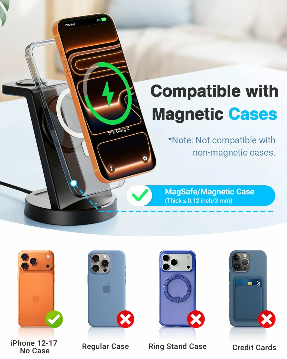 Magnetyczna bezprzewodowa stacja ładująca 3 w 1 25 W do wielu urządzeń Apple: stojak do szybkiej ładowarki Qi2.2 do iPhone'a Air 17, 16, 15, 14, 13, 12 Pro Max, Apple Watch i AirPods, idealny do