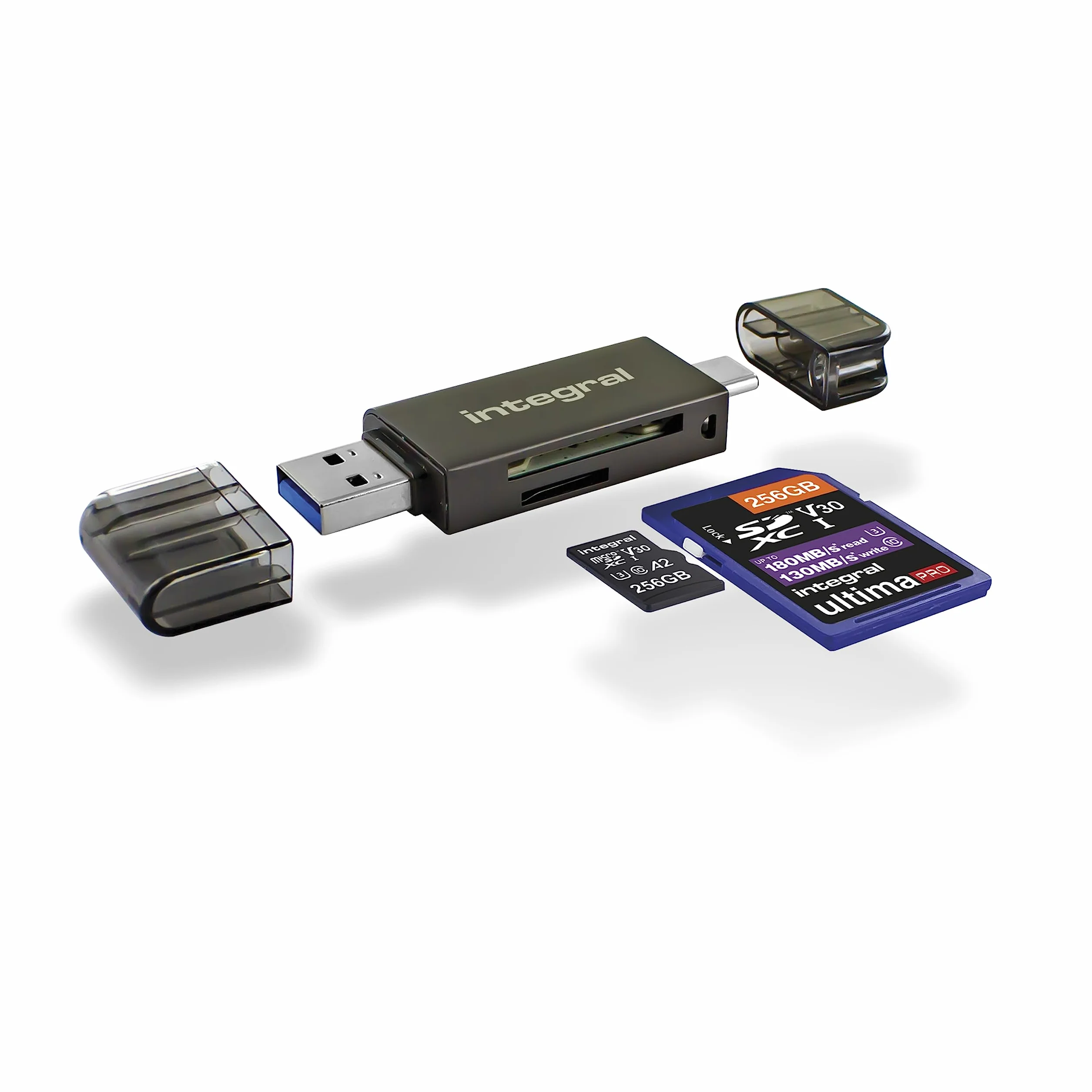 Integral Czytnik Kart SD i Micro SD, Prędkość Transferu Do 180 MB/s, USB 3.0 / USB C OTG Dual Slot Memory Card Adapter Do UHS-1, MicroSDHC, MicroSDXC, SDHC, SDXC