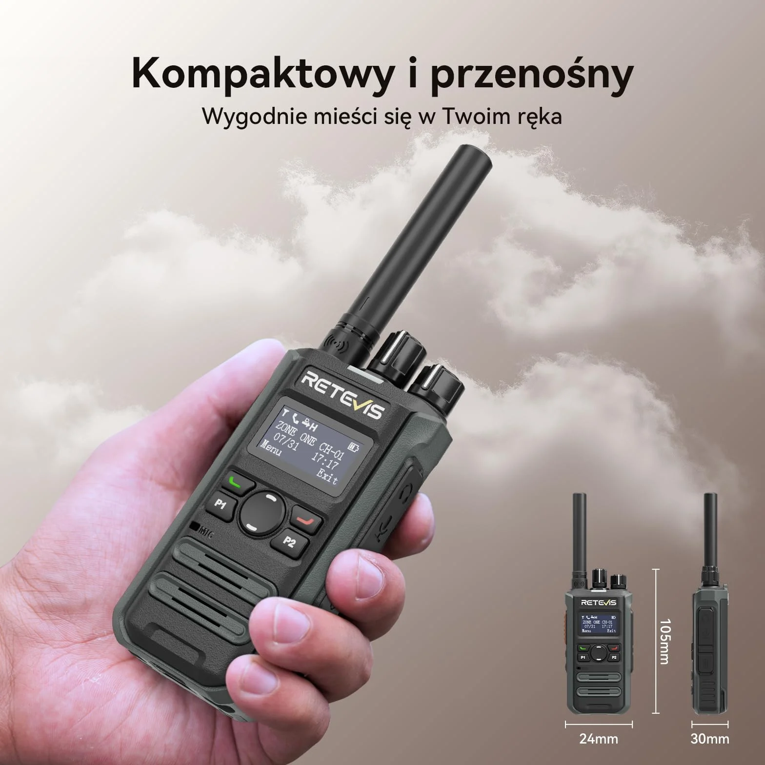 Retevis MateTalk P3 Cyfrowe Krótkofalówki z Szybkim Ładowaniem, Połączenia Grupowe Dalekiego Zasięgu, Ekran LCD, Miniaturowe Radiotelefony do Handlu Detalicznego (2 sztuki)
