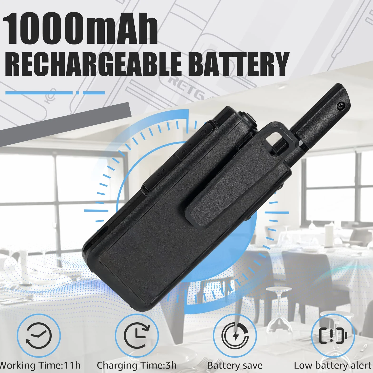 Retevis RB639P Walkie Talkie dla dorosłych, mini dwukierunkowe radio ze słuchawkami, VOX, USB-C, PMR446 Profesjonalne radio dwukierunkowe do restauracji (czarny, 4 szt)