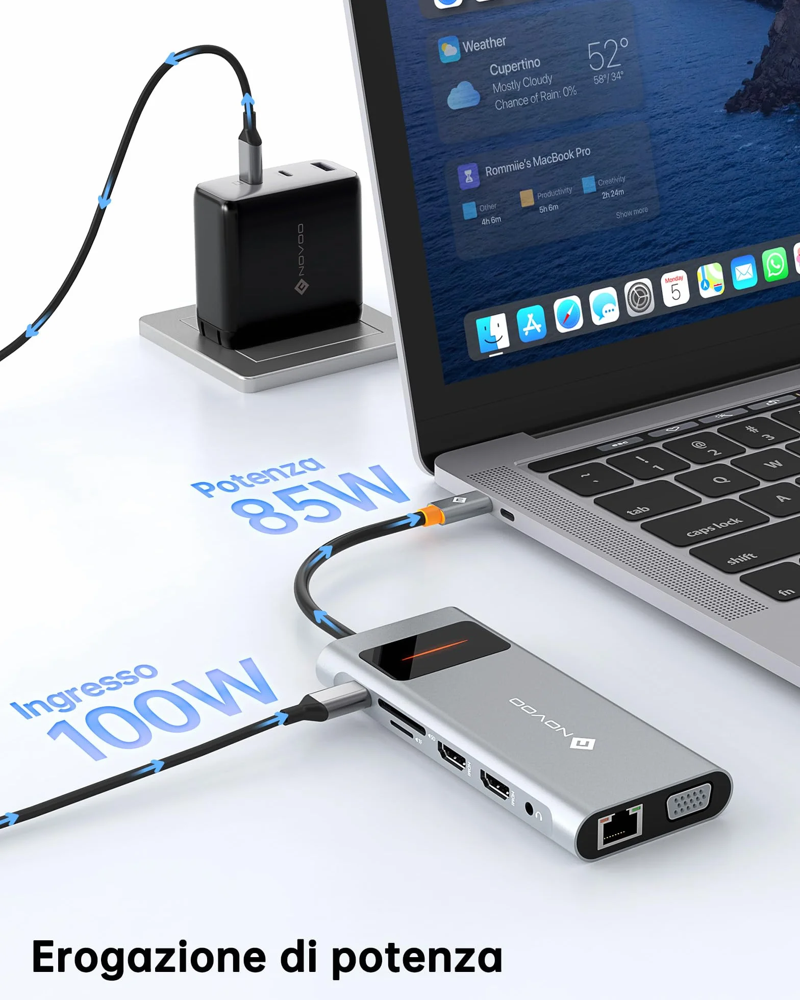 NOVOO Stacja dokująca z podwójnym monitorem, stacja dokująca 12 w 1 USB C do Dual HDMI, VGA, 100W PD, RJ45 Ethernet, 4 USB, SD/TF Hub USBC do MacBooka Pro Air Dell Lenovo