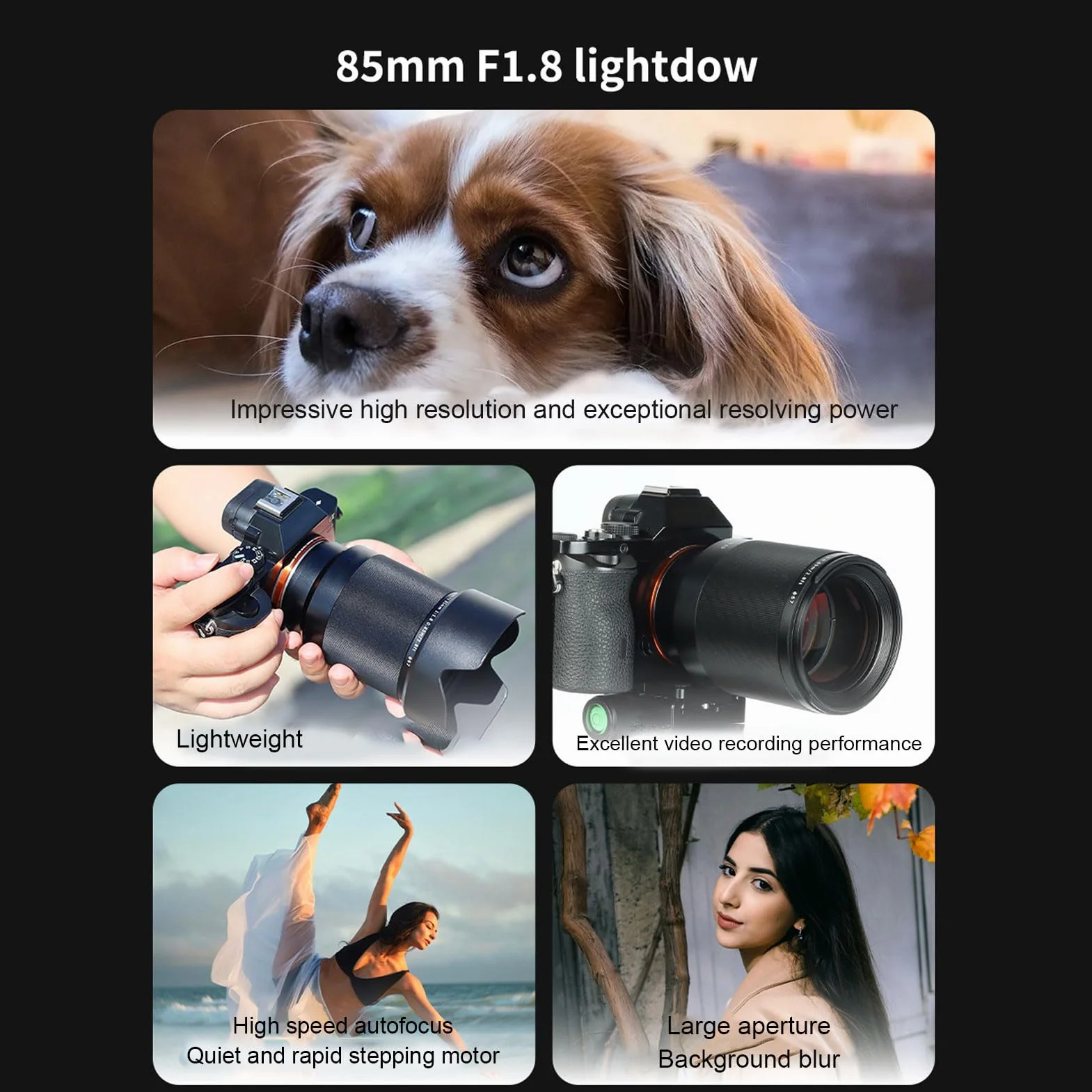 PUSOKEI Obiektyw Portretowy AF 85 Mm F1.8, Pełnoklatkowy Obiektyw Stałoogniskowy z Automatycznym Ustawianiem Ostrości i dużą przysłoną z Mocowaniem Typu E do Aparatów Bezlusterkowych