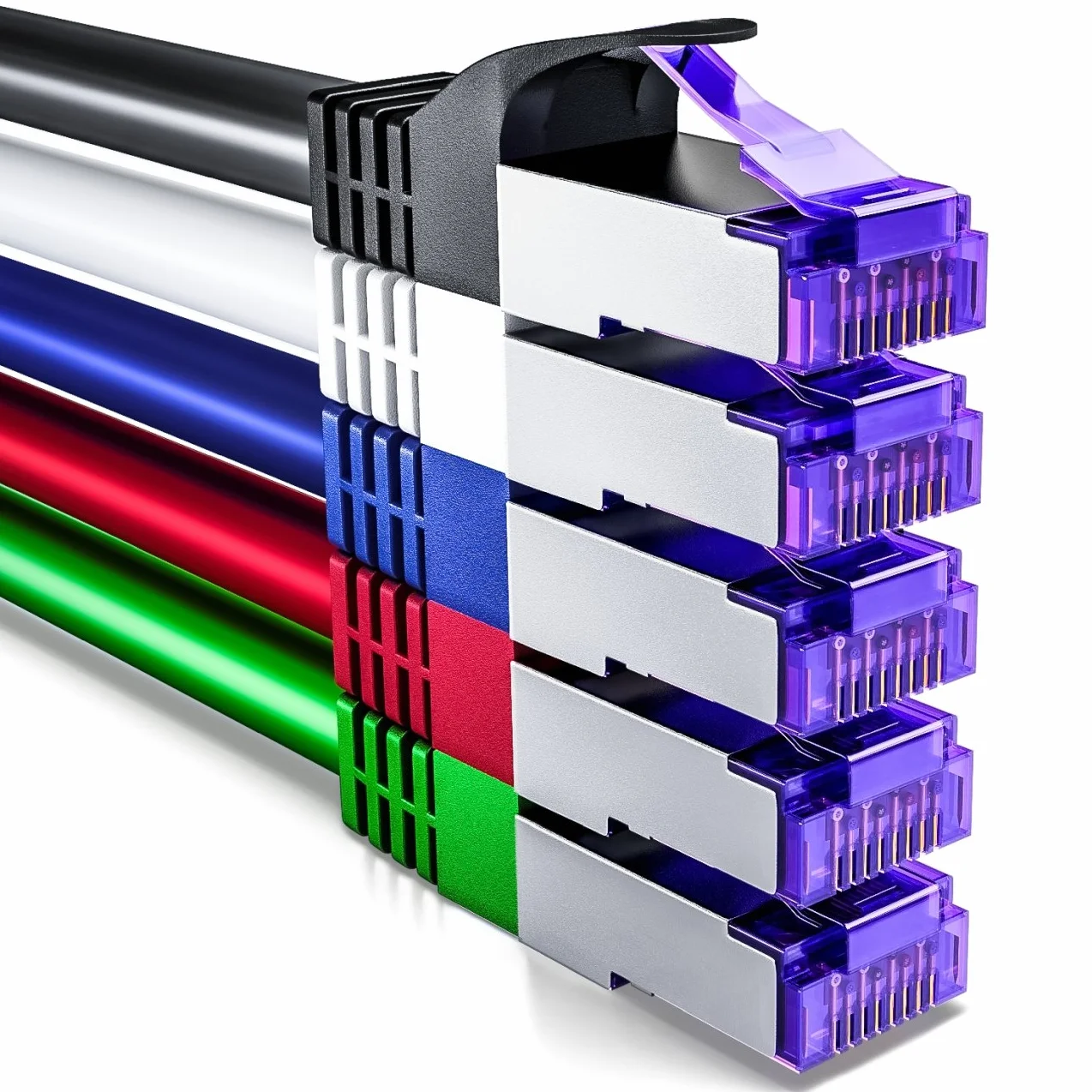 deleyCON 5x 0,5m CAT7 Kabel Sieciowy - 10 Gigabit - Krótki 50cm RJ45 Patchkabel Ethernet (Miedź, SFTP PiMF Ekranowanie) - LAN DSL Switch Modem Router Patchpanel CAT7 CAT6 CAT5 - Kolorowy