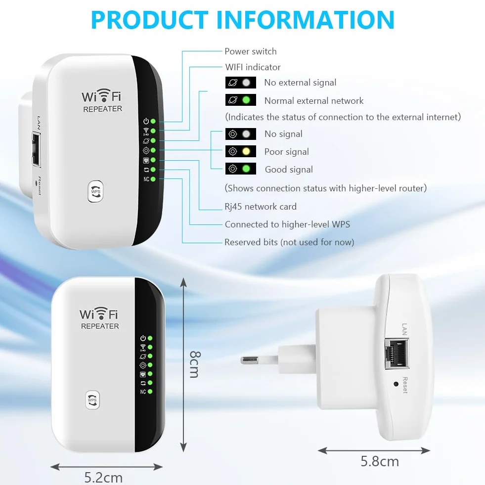 Flintronic Repeater WiFi, 2,4 GHz, wzmacniacz zasięgu WiFi z portem Ethernet, bezprzewodowy wzmacniacz sygnału sieciowego, potężny wzmacniacz WiFi obejmuje do 20 urządzeń