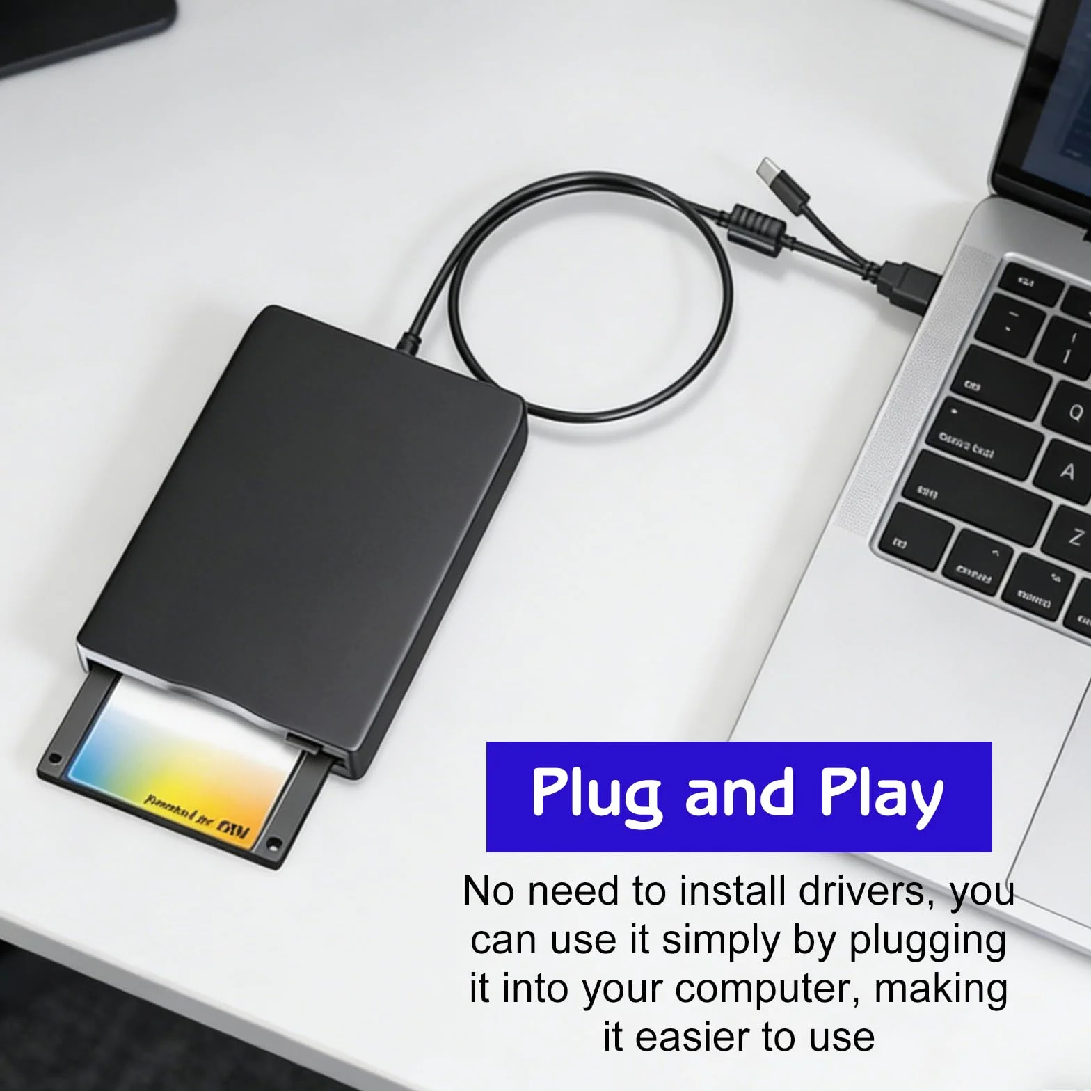 Zewnętrzna stacja dyskietek USB 1,44 MB 3,5 cala Slimline Floppy Disk Drive kompatybilna z PC i Mac Plug and Play
