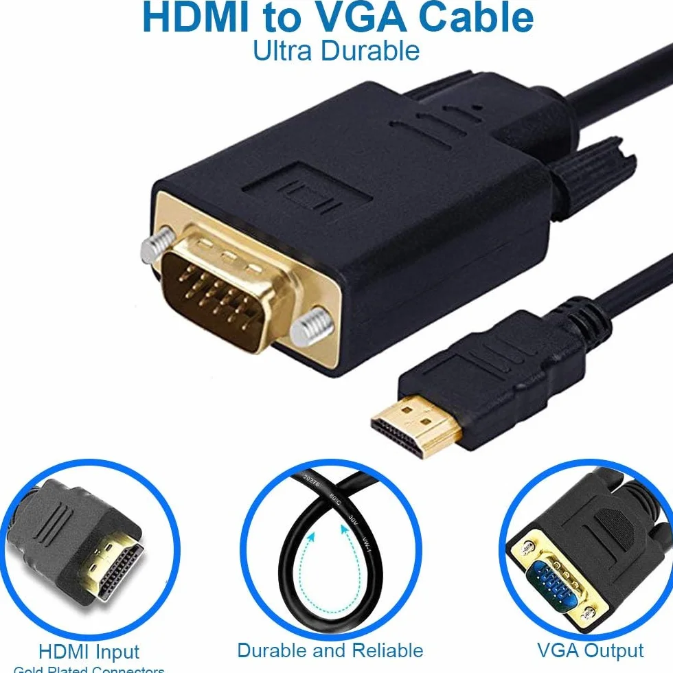 MMOBIEL HDMI do kabla VGA Obraz HDMI do VGA Męski D-Sub 15 Pin M/M złota 1,8 metra