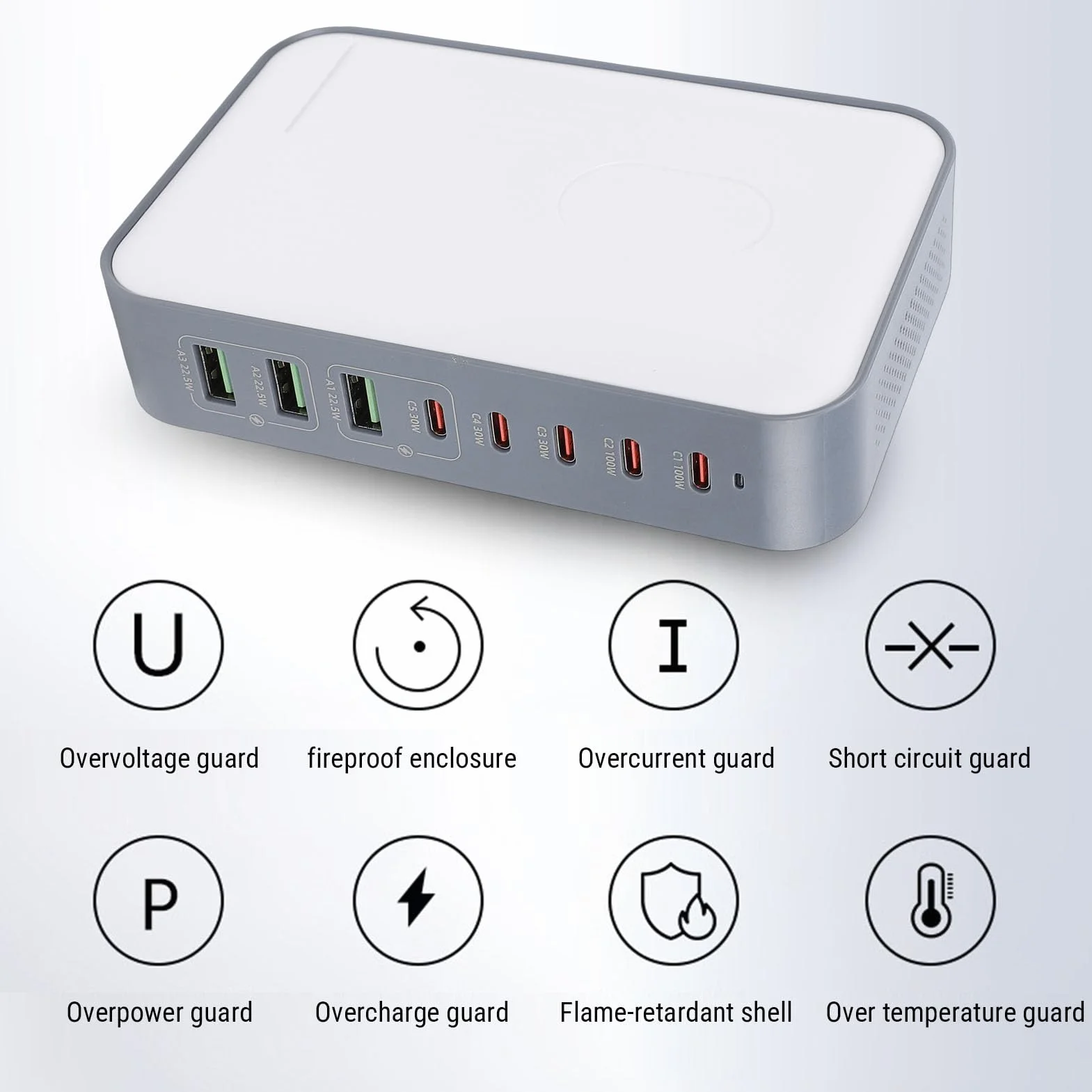 Sxhlseller 8-portowa Stacja ładująca USB z Szybkim ładowaniem PD 100 W |Podwójne ładowanie Laptopa, 200 W, Stabilna Podstawa W Kształcie Litery U do Telefonów, Tabletów i Nie Tylko (wtyczka UE)