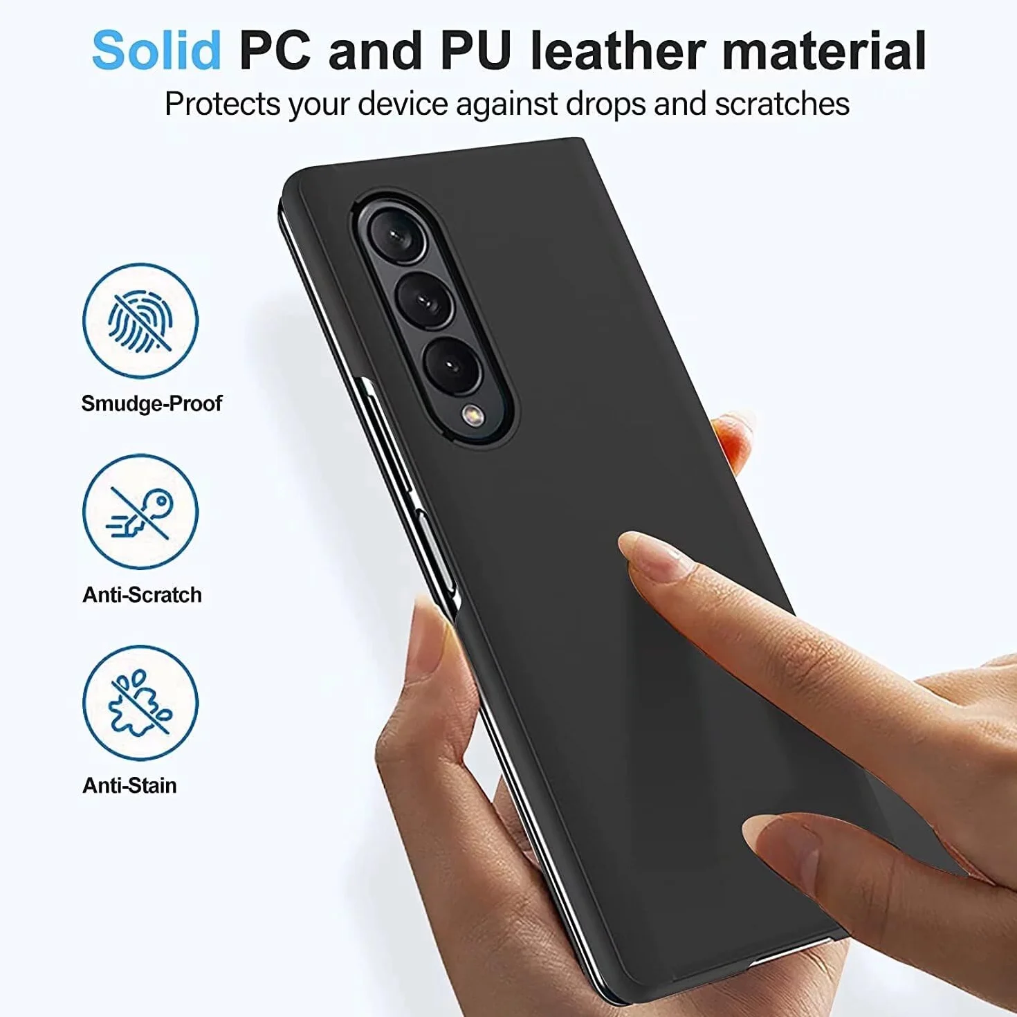 Etui do Samsung Galaxy Z Fold 3, etui z klapką z funkcją stojaka, PC/PU półprzezroczysty wygląd, odporne na wstrząsy etui ochronne na telefon Samsung Galaxy Z Fold 3, czarne