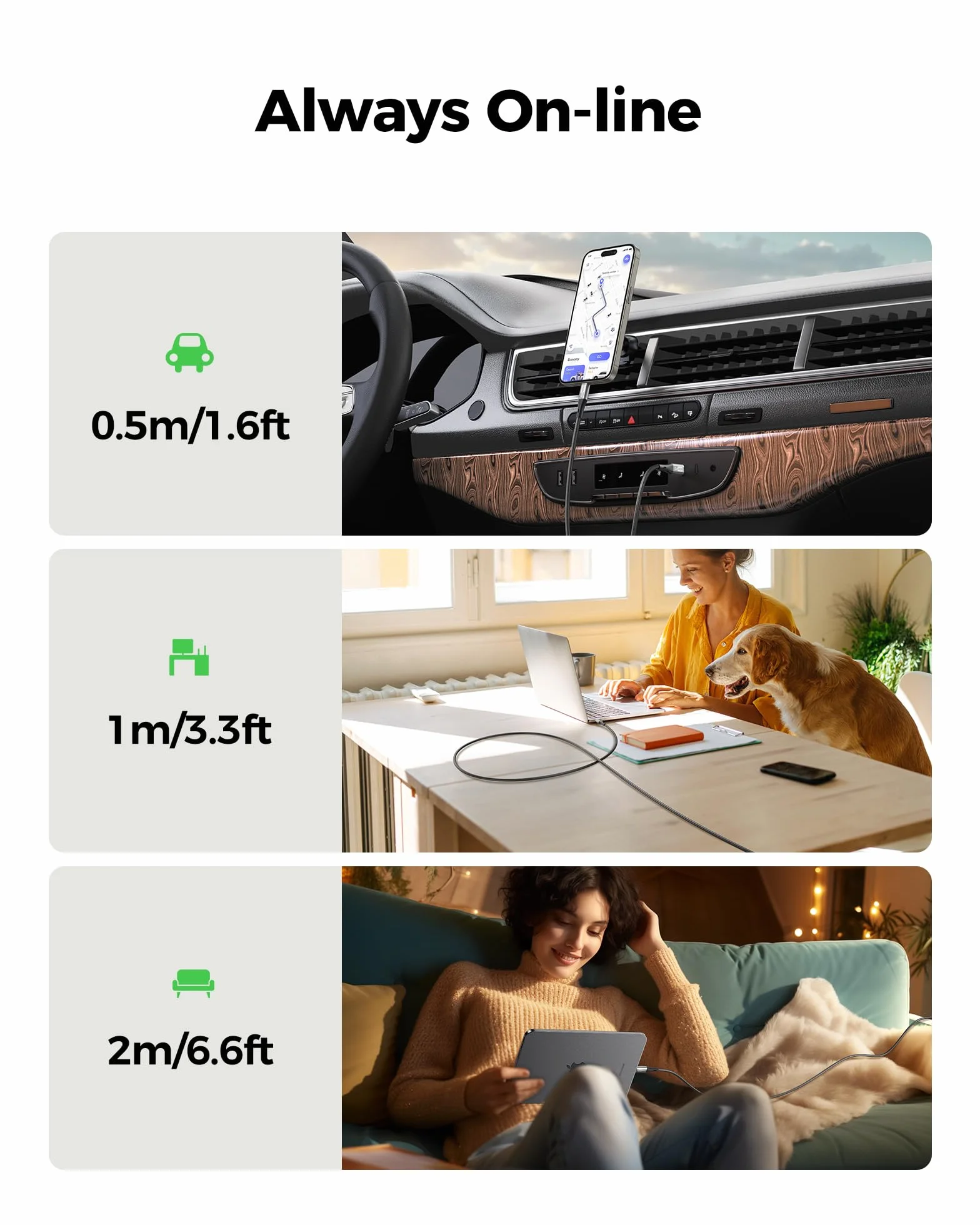 Silkland Kabel USB C na USB C, 60 W, 3 sztuki [50 cm + 1 M+2 M], 20 V/3 A PD 3.0 QC4.0 kabel do ładowania USB C na USB C do iPhone 16/15 Pro Max, Samsung Galaxy S24 S23 Ultra, iPad Pro/Air/Mini6,