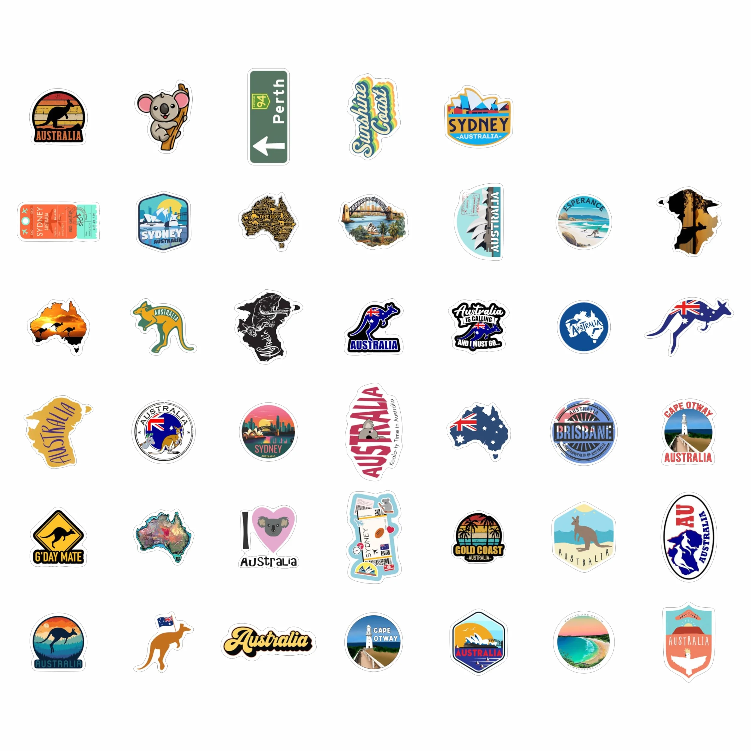 Naklejki Australia na Butelki z Wodą i Laptopa - Dekoracje i Upominki z Motywem Australijskim, Wodoodporne Winylowe Naklejki - Australia Stickers