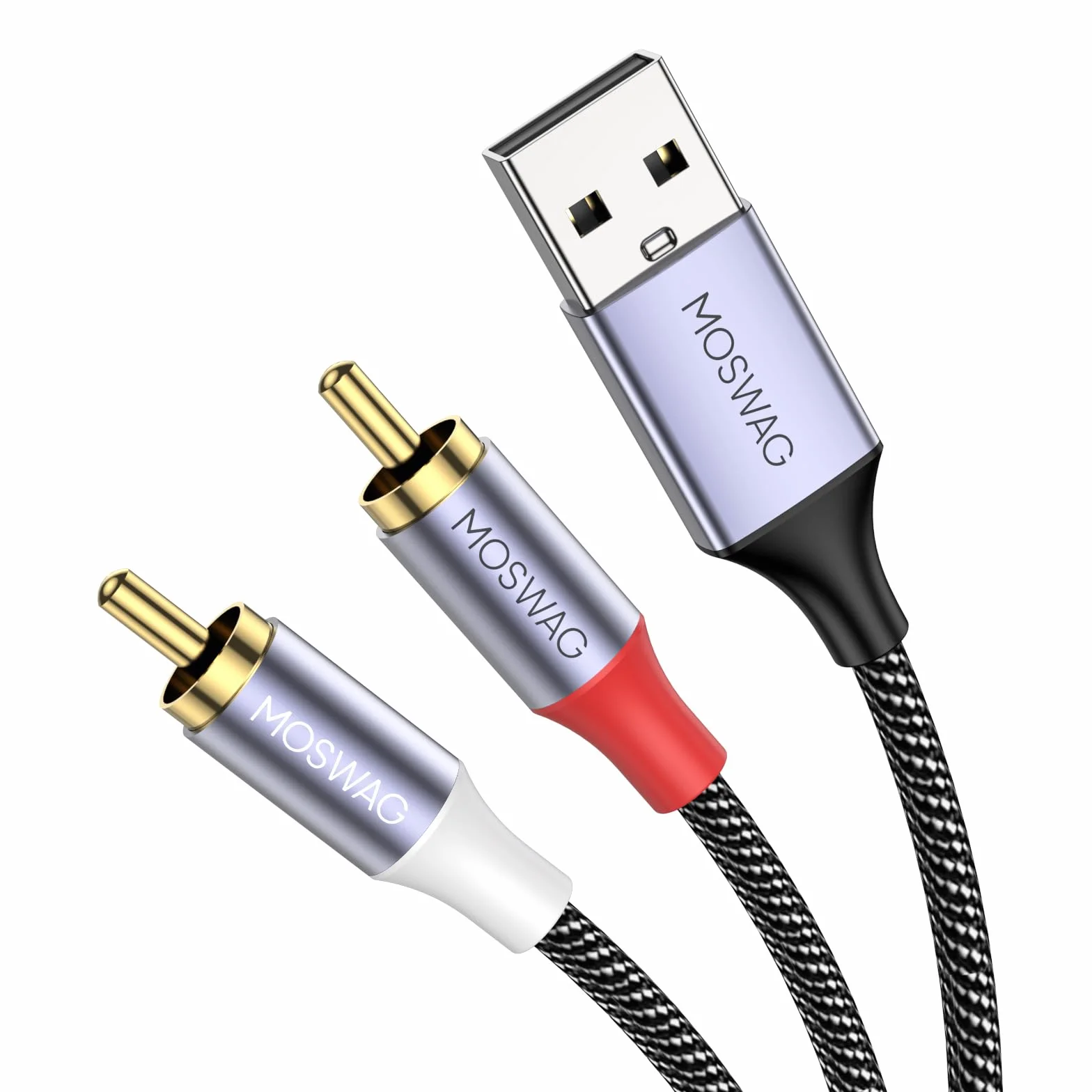 MOSWAG Konwerter kabla audio USB na RCA 1 m USB 2.0 na 2 wtyczki RCA