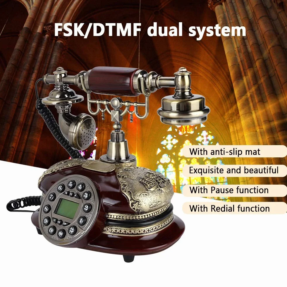 Telefon biurowy w stylu vintage, antyczny telefon ze stałą funkcją rejestracji podatkowej i identyfikatorem dzwoniącego