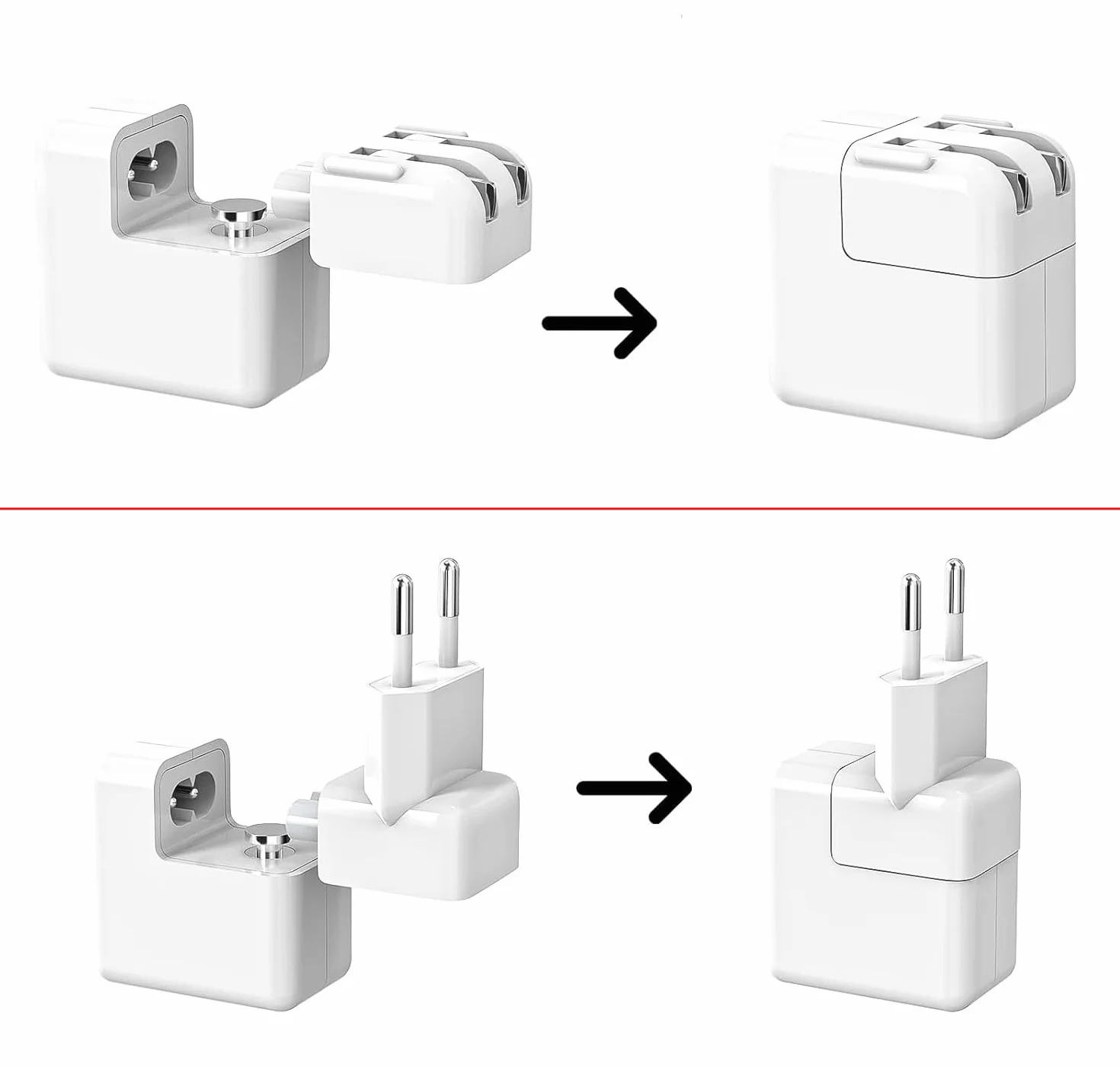 Zestaw adapterów uniwersalnych dla Apple Power Adapter – 4-w-1 zestaw wtyczek EU/US/UK/AU, kompatybilny z ładowarką Apple MacBook i zasilaczem iPad, uniwersalny zamiennik AC, adapter podróżny na cały