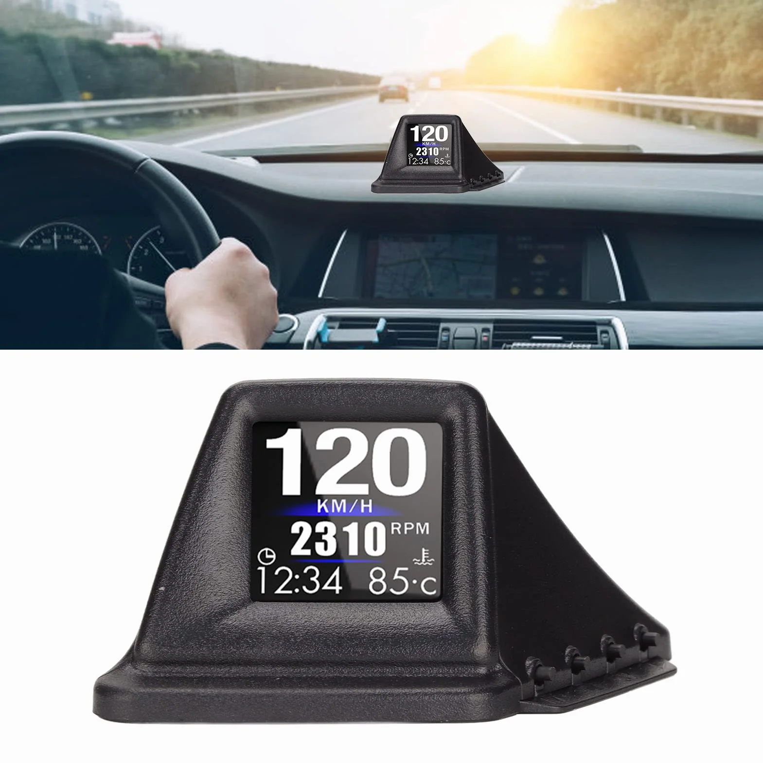 Universal Car HUD, Wyświetlacz OBD2 GPS Head Up, Wielofunkcyjny Prędkościomierz GPS, Alarm Prędkości, Alarm Niskiego Napięcia, Alarm Temperatury Wody, Alarm Obrotów, Wyświetlacz LCD dla Wszystkich Poj