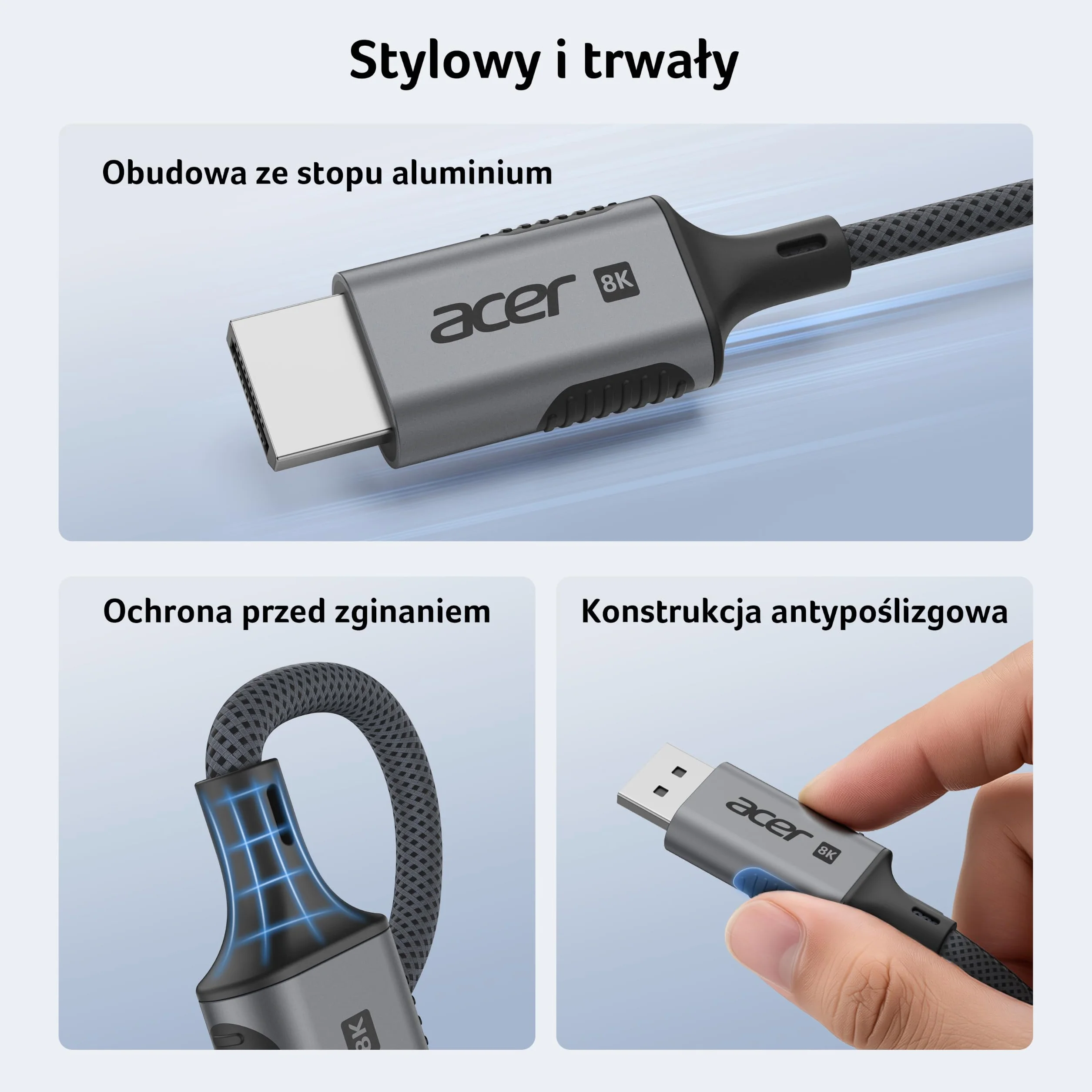 Acer Kabel USB C do DisplayPort 8K@60Hz, Thunderbolt 3/4/5 do DP 1.4 2 m | 4K@240Hz, HDR10+ MST Freesync HDCP 2.3 dla MacBook Neo/Pro M5, Mac mini M4, iPad Pro Air, iMac, iPhone 17, XPS, Galaxy S26