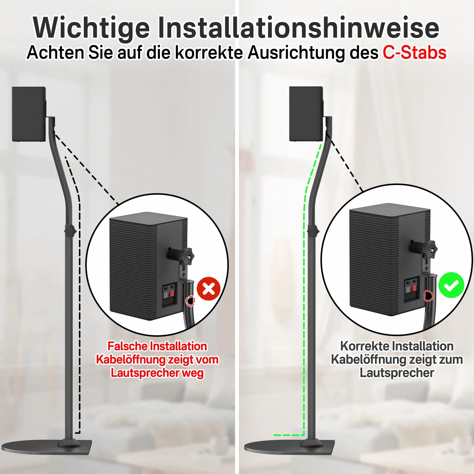 Regulowane stojaki na głośniki tylne dla Samsung z uchwytem ściennym – rozsuwane od 84 cm do 107 cm, stojaki dla Samsung z systemem zarządzania kablami, para