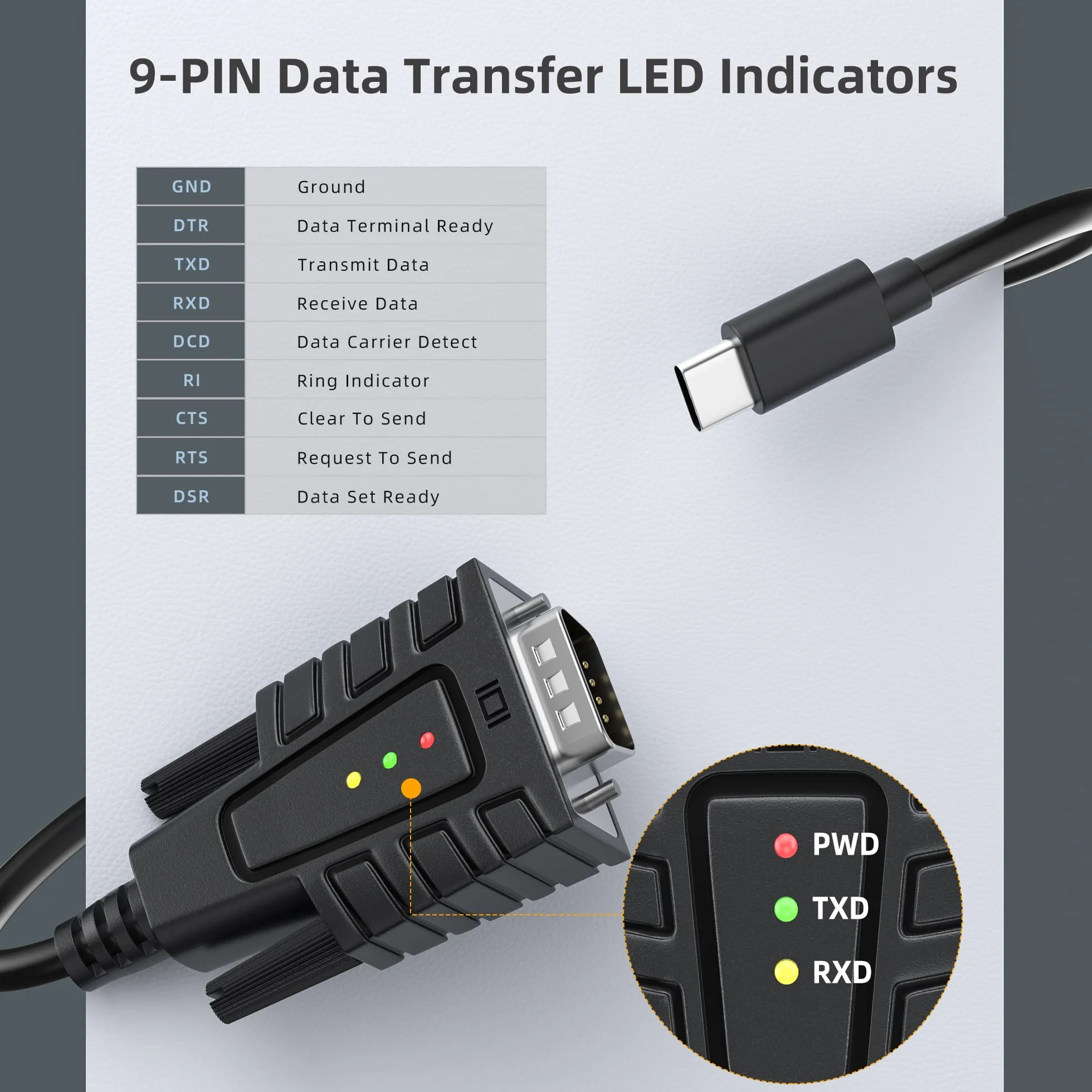 DriverGenius SerialEdgeX Serie | Adapter USB-C do RS232 (DB9) – 1 Port, 3 Diody LED (TX, RX, PWR), Kompatybilny z Windows 11 i macOS 15, Do Zastosowań Serwisowych, Przemysłowych i Programistycznych