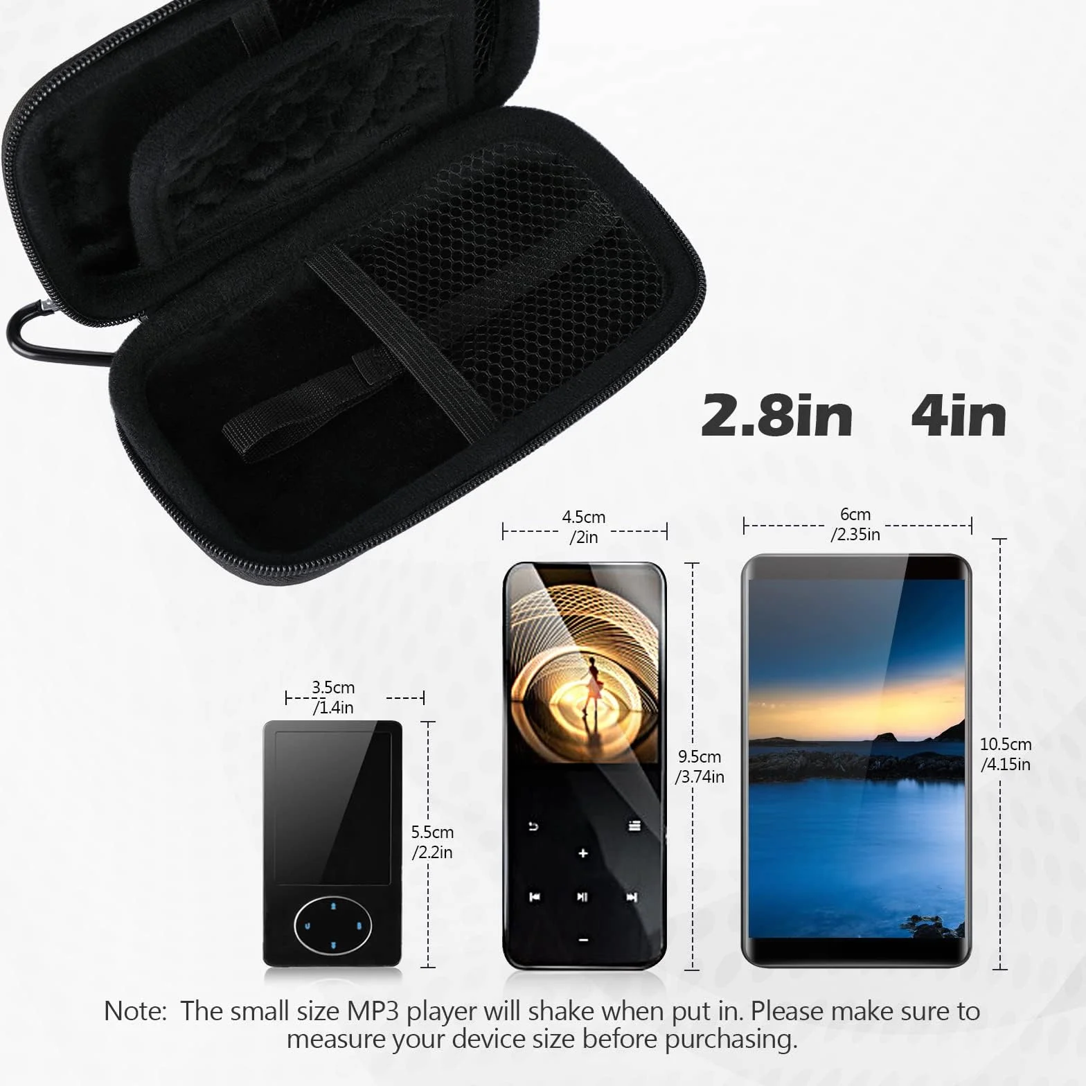 AGPTEK Twarde etui do przechowywania i ochrony iPoda Touch/ MP3/ Mp4/słuchawki/kluczy/kable USB, etui MP4 z podwójną siatką i podwójnym zamkiem błyskawicznym, kompatybilne z ekranem MP3 4/5 cala -