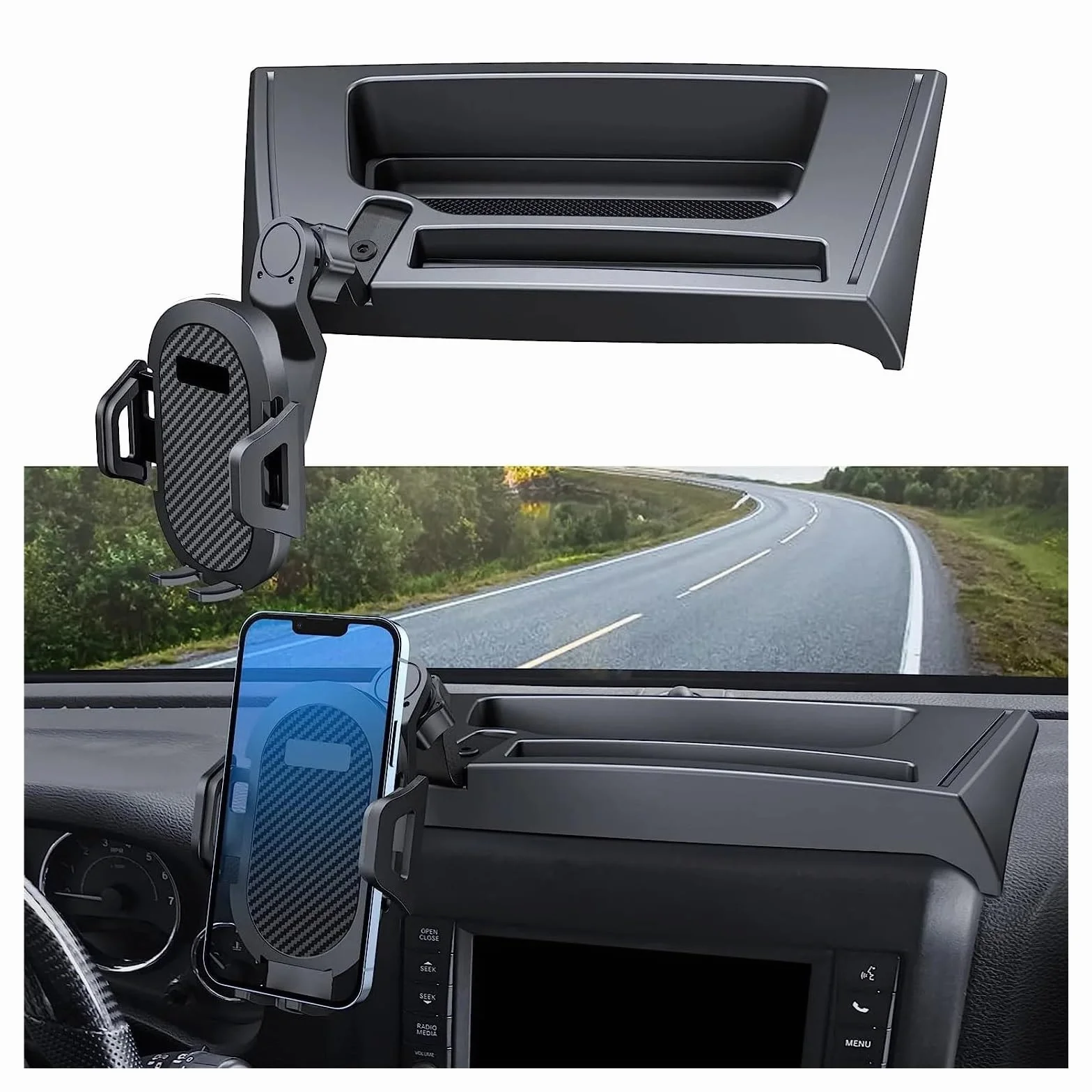 Shuogoufeng Store Uchwyt na telefon na deskę rozdzielczą samochodu, wielofunkcyjny uchwyt na telefon, organizer na deskę rozdzielczą, kompatybilny z Wrangler JK 2011-2017